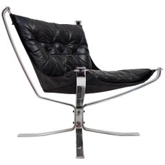 Chrome Based Low-Backed X-Framed Sigurd Ressell Designed 1970s Falcon Chair