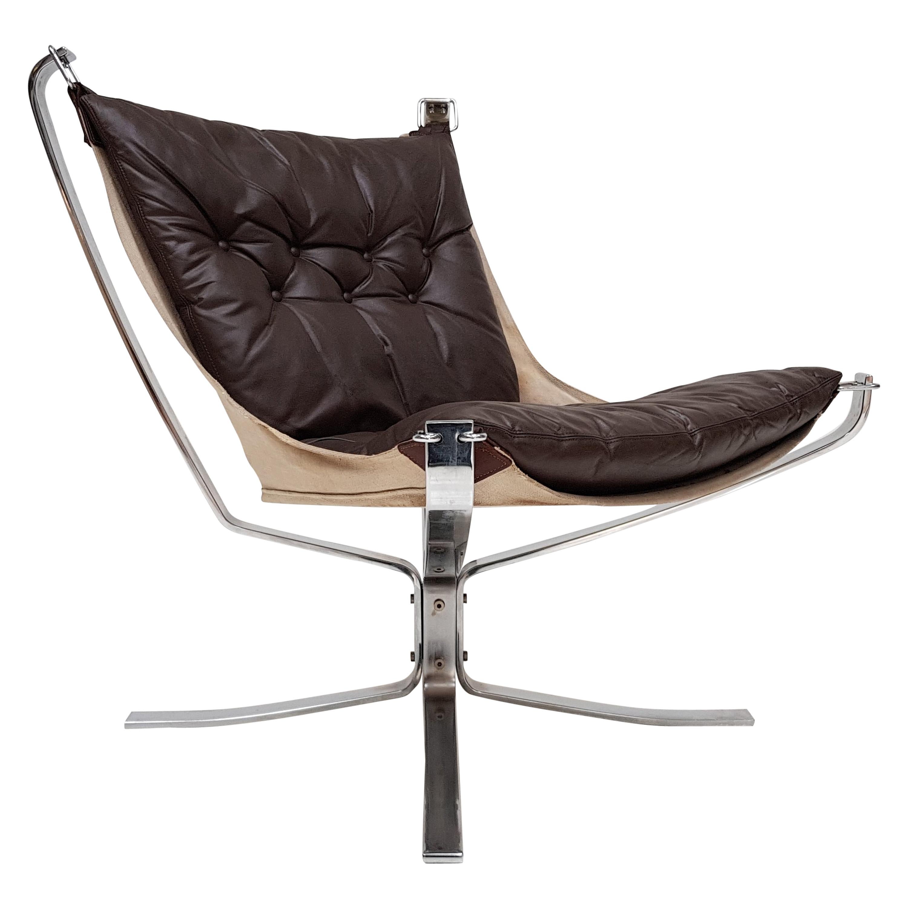 Chrome Based Low-Backed X-Framed Sigurd Ressell Designed 1970s Falcon Chair