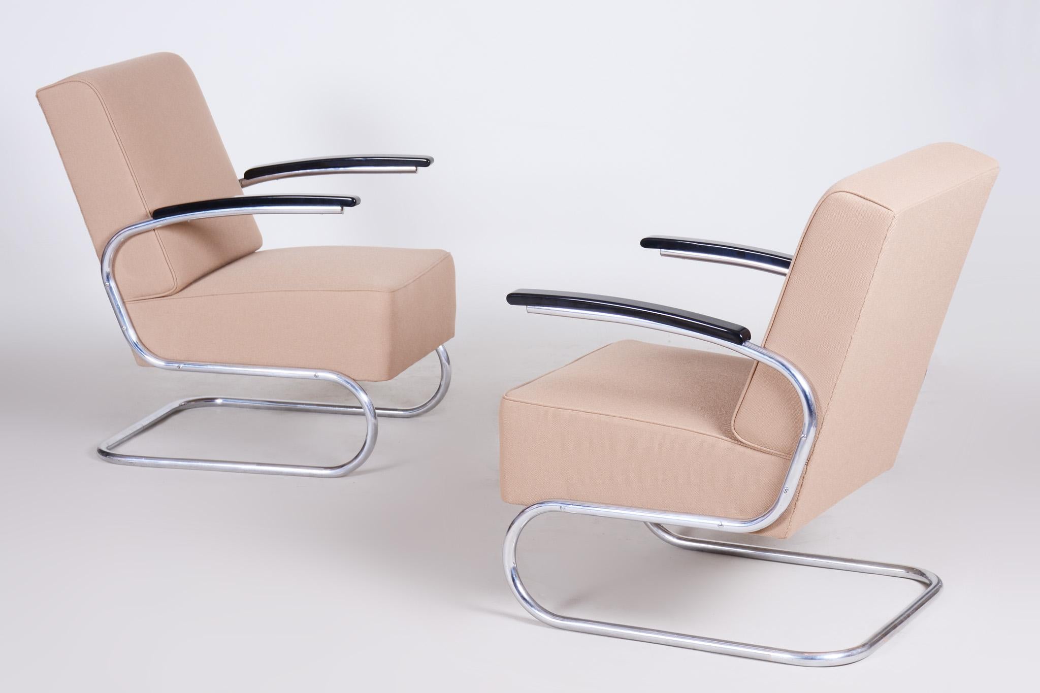 Chrome Bauhaus Armchairs Designed by Mücke Melder, Fully Refurbished, 1930s For Sale 4