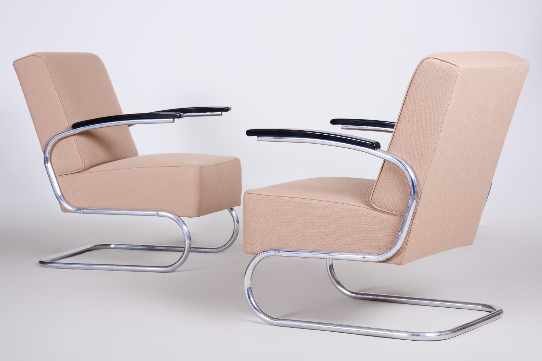 Chrome Bauhaus Armchairs Designed by Mücke Melder, Fully Refurbished, 1930s For Sale 5