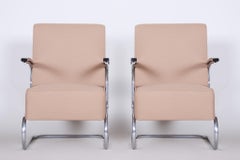 Chrome Bauhaus Armchairs Designed by Mücke Melder, Fully Refurbished, 1930s