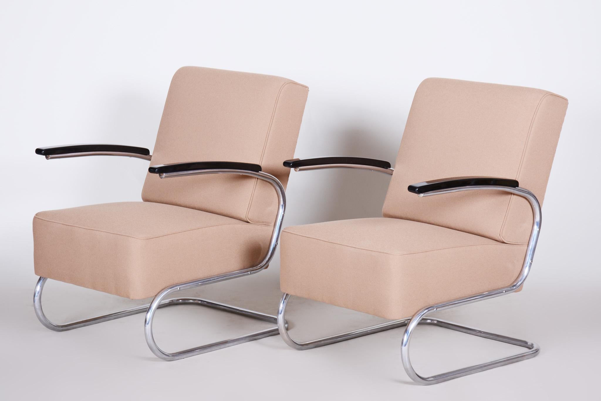 Chrome Bauhaus Armchairs Designed by Mücke Melder, Fully Refurbished, 1930s For Sale 3