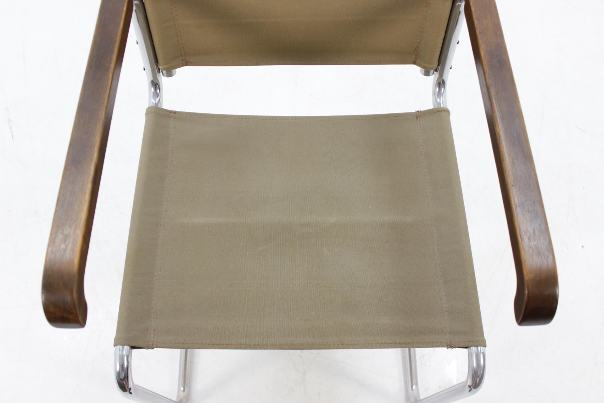 Canvas Chrome Bauhaus Chair, Jindřich Halabala H-164