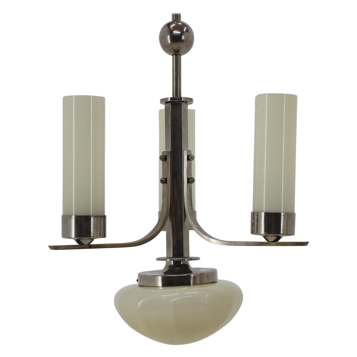 Lustre/Lampe à suspension Bauhaus chromé, années 1930