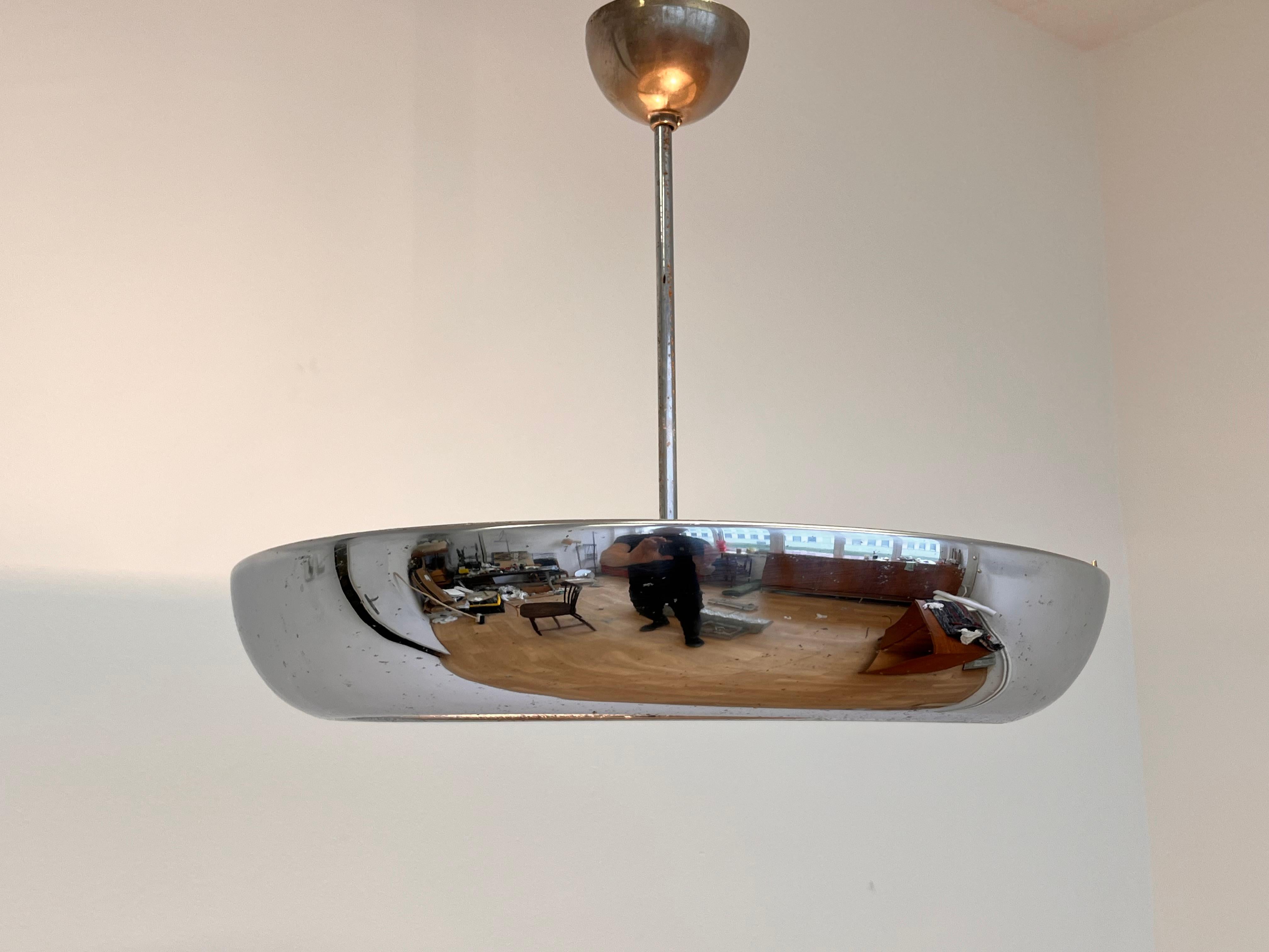 Chrome Bauhaus / Functionalism Pendant UFO by Napako, 1940s In Fair Condition For Sale In Praha, CZ