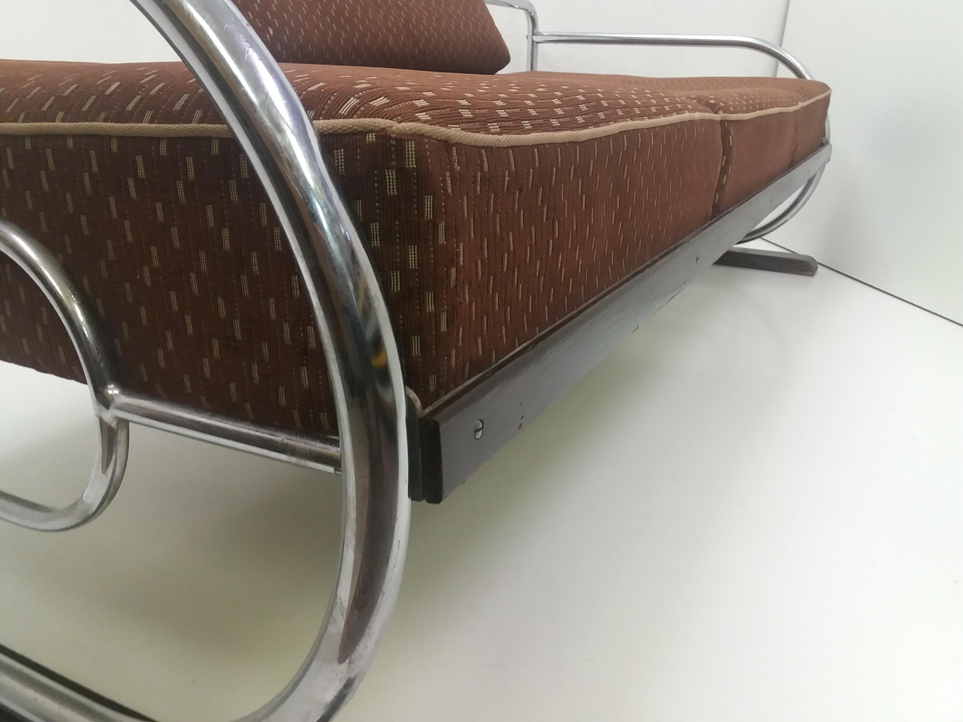 Chrome Bauhaus Robert Slezák 3-Seat Sofa, 1937 3