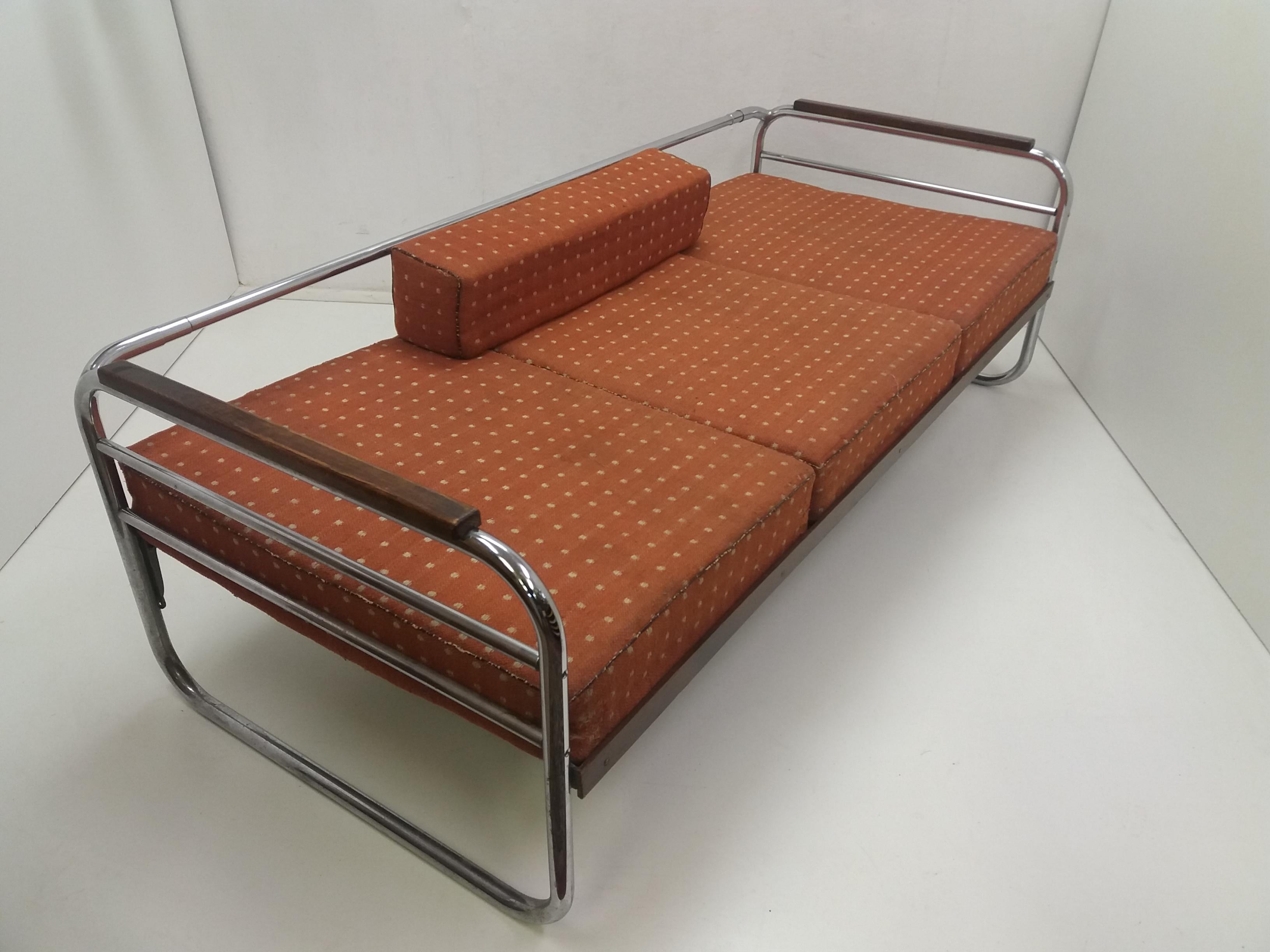 Chrome Bauhaus Robert Slezák 3-Seat Sofa, 1940s For Sale 1