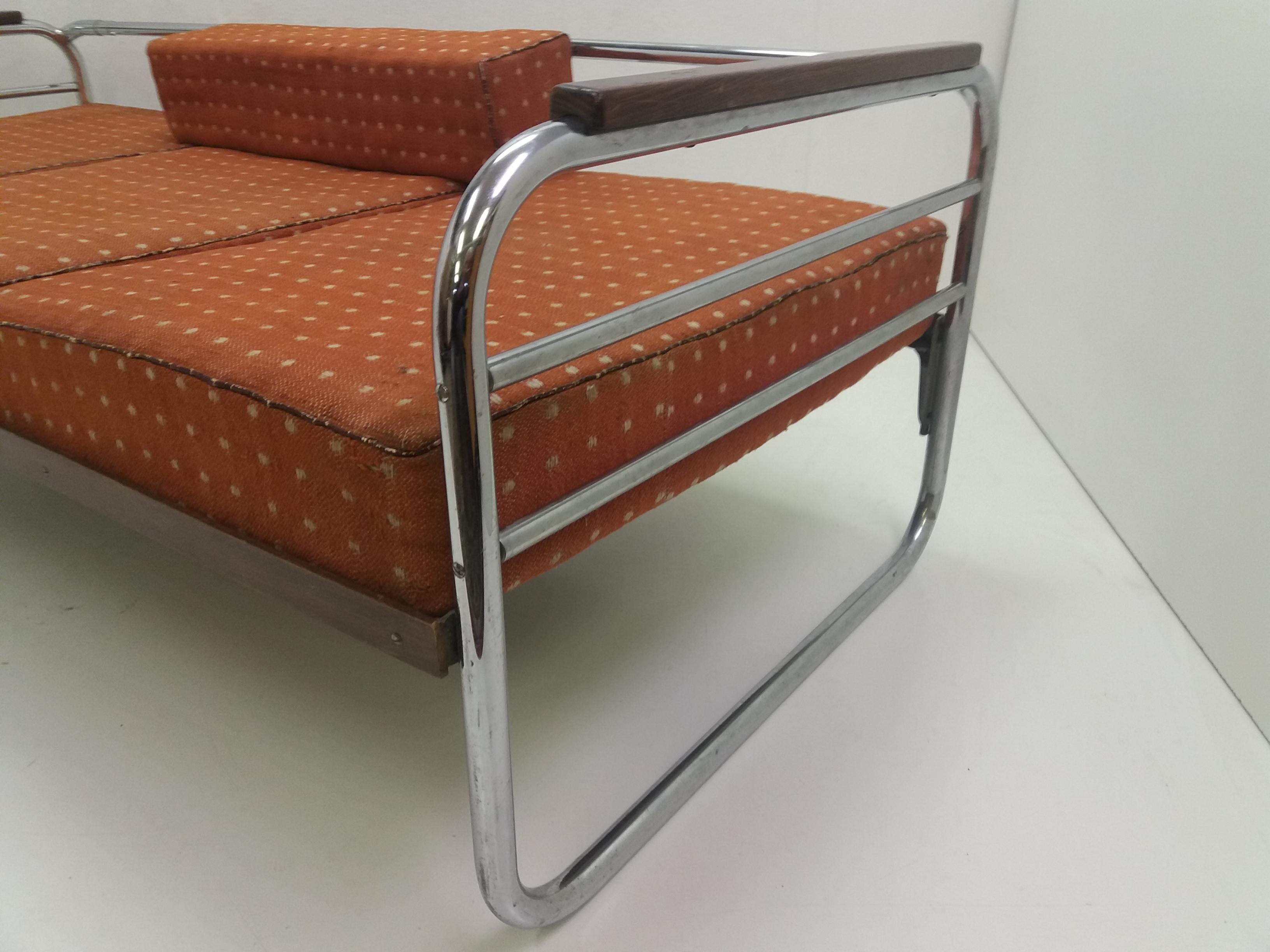 Mid-Century Modern Chrome Bauhaus Robert Slezák 3-Seat Sofa, 1940s For Sale