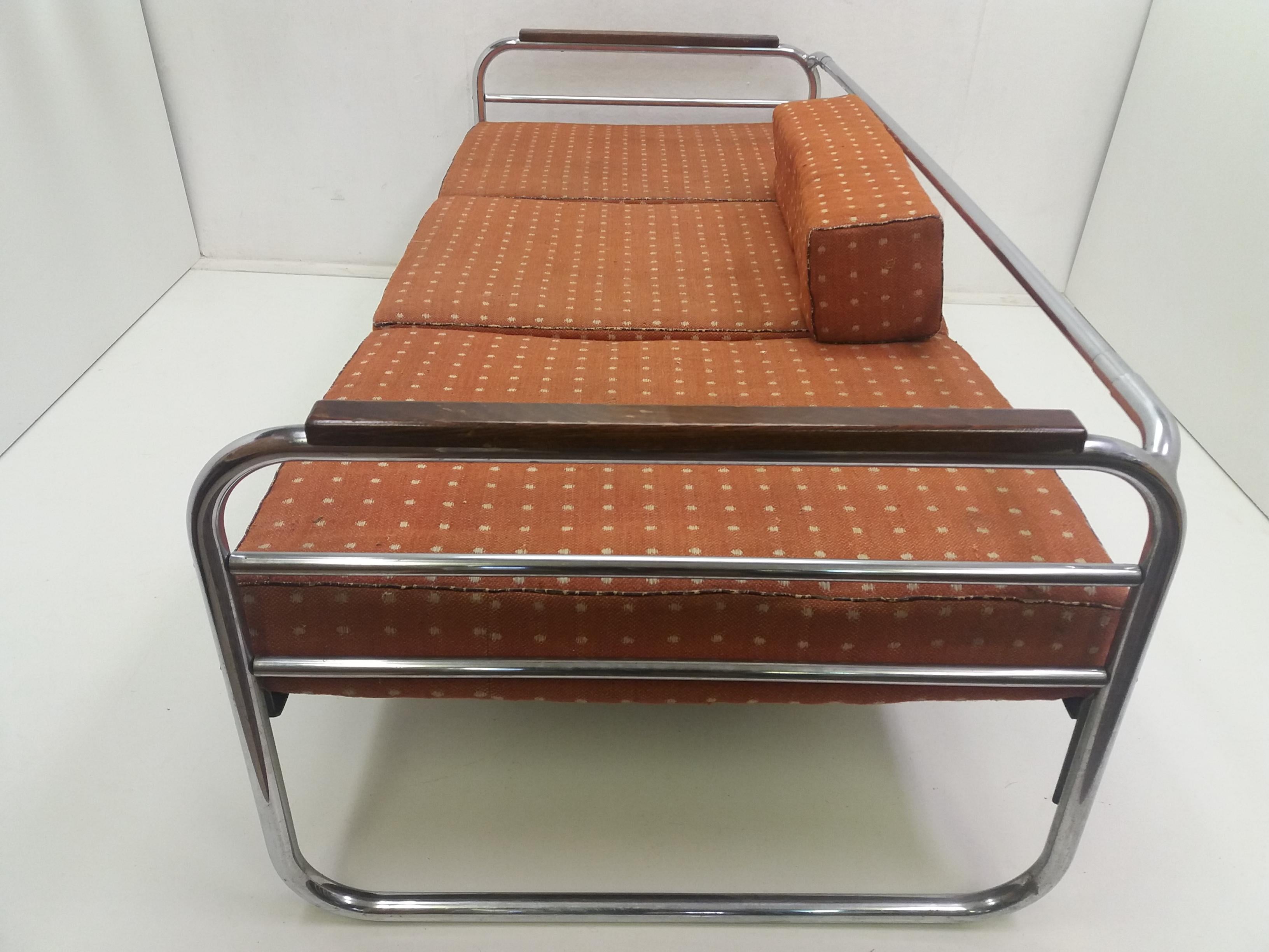 Czech Chrome Bauhaus Robert Slezák 3-Seat Sofa, 1940s For Sale