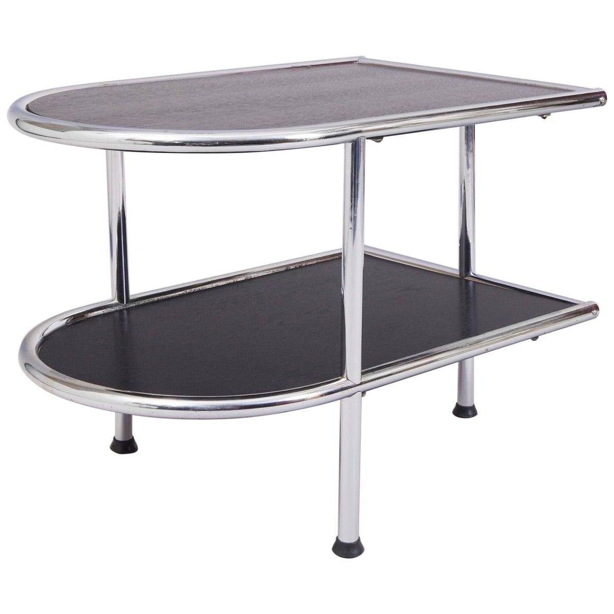 Chrome Bauhaus Side Table from Germany, 1930s, Oak and Chromed Steel