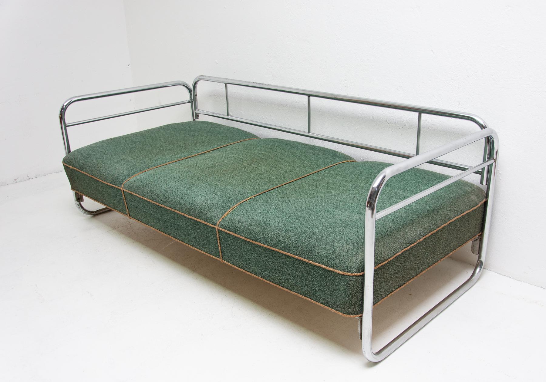 Fabric Chrome Bauhaus Sofa, 1930s, Attribute to Hynek Gottwald, Bohemia
