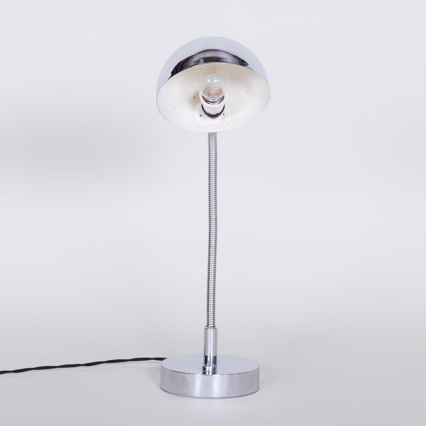 Chrome Bauhaus Table Lamp, Newly Electrified, Designer M. Prokop, Czechia, 1920s In Good Condition For Sale In Horomerice, CZ
