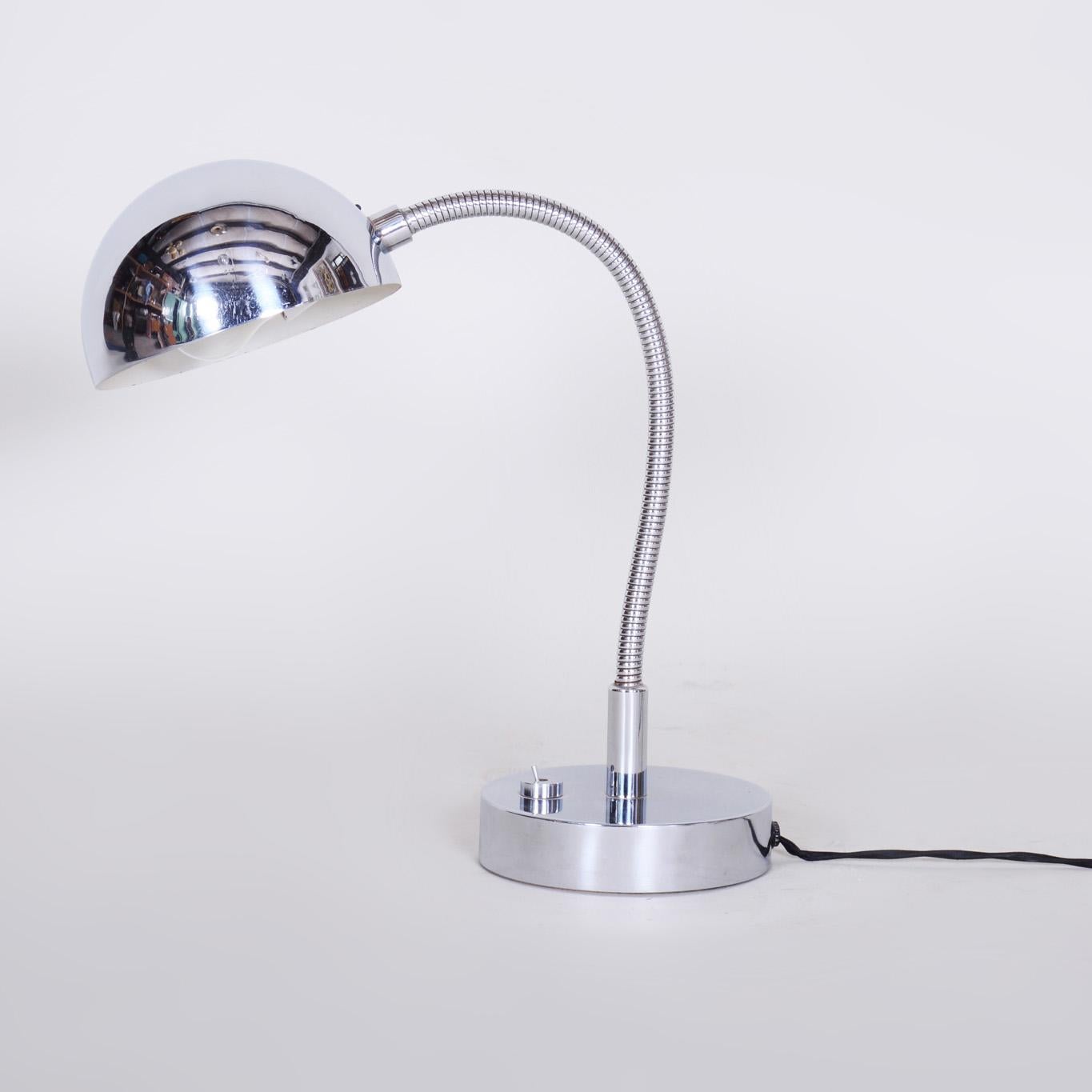 Early 20th Century Chrome Bauhaus Table Lamp, Newly Electrified, Designer M. Prokop, Czechia, 1920s For Sale