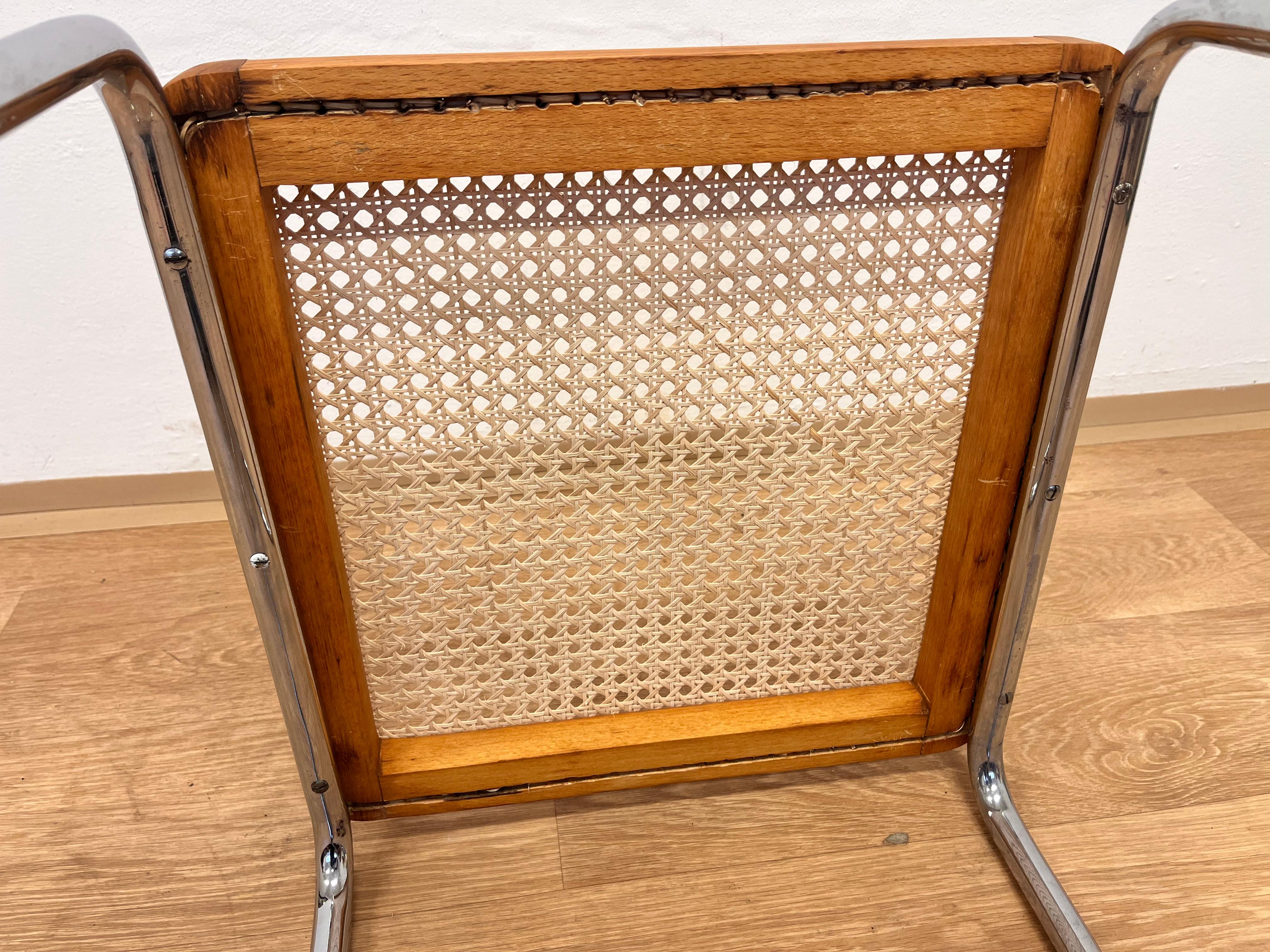 Mid-20th Century Chrome Bauhaus wicker Stool b 56 by Marcel Breuer, 1930s For Sale