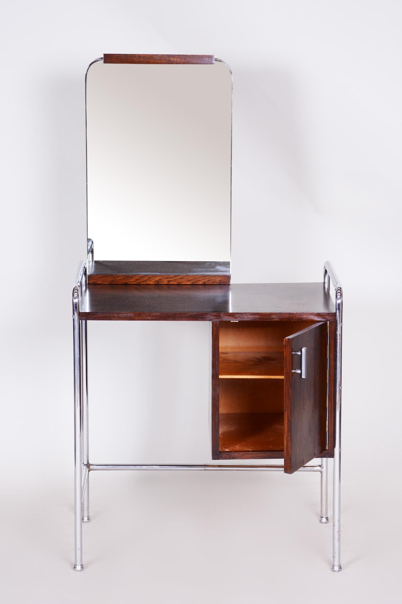 Chrome Beech Vintage Bauhaus Toilette with Mirror, Czechia 'Bohemia' 1930s In Good Condition For Sale In Horomerice, CZ