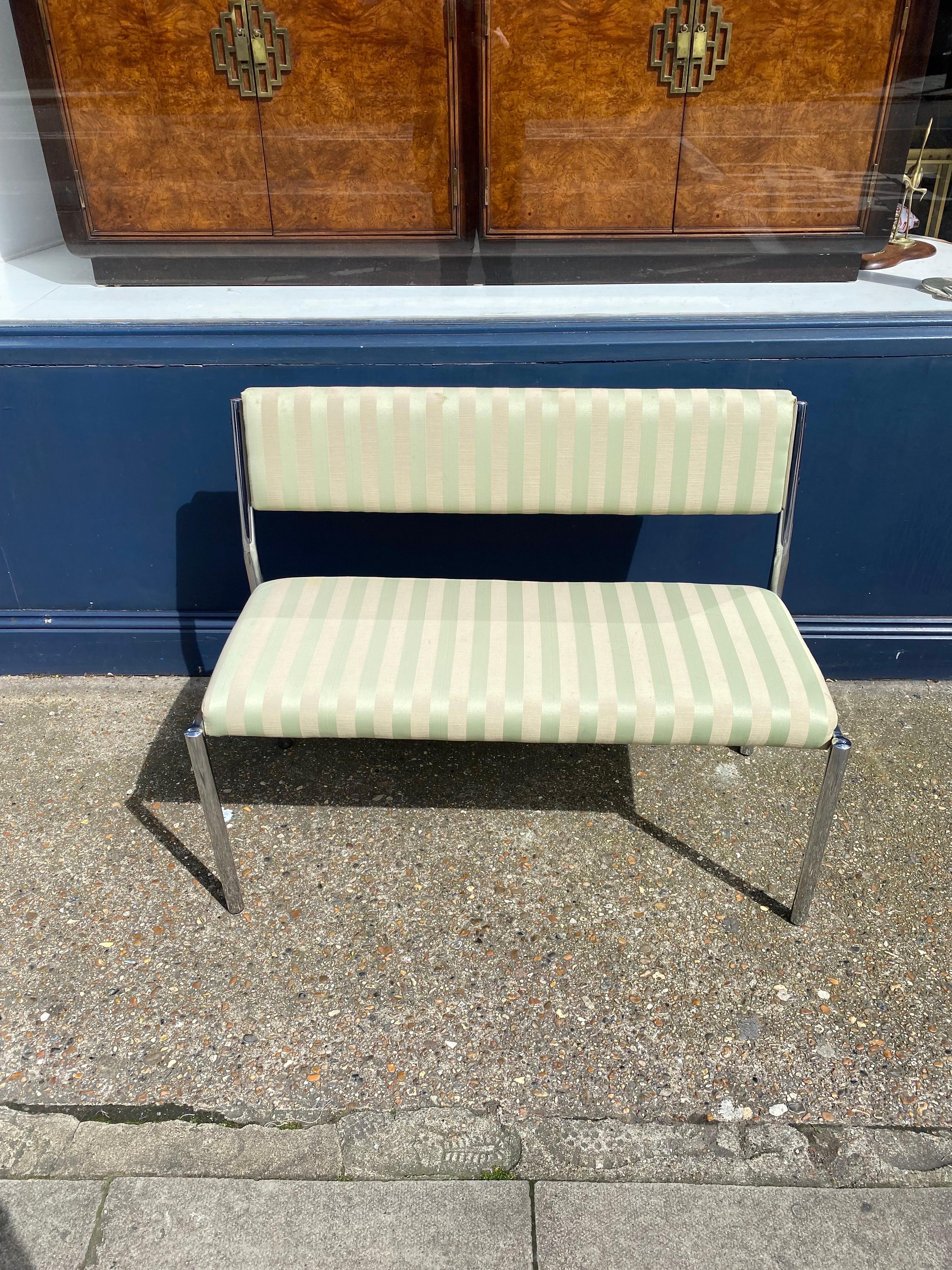 Chrome Bench Green Stripped 1970s Hollywood Regency Modernist Vintage Table  For Sale 4