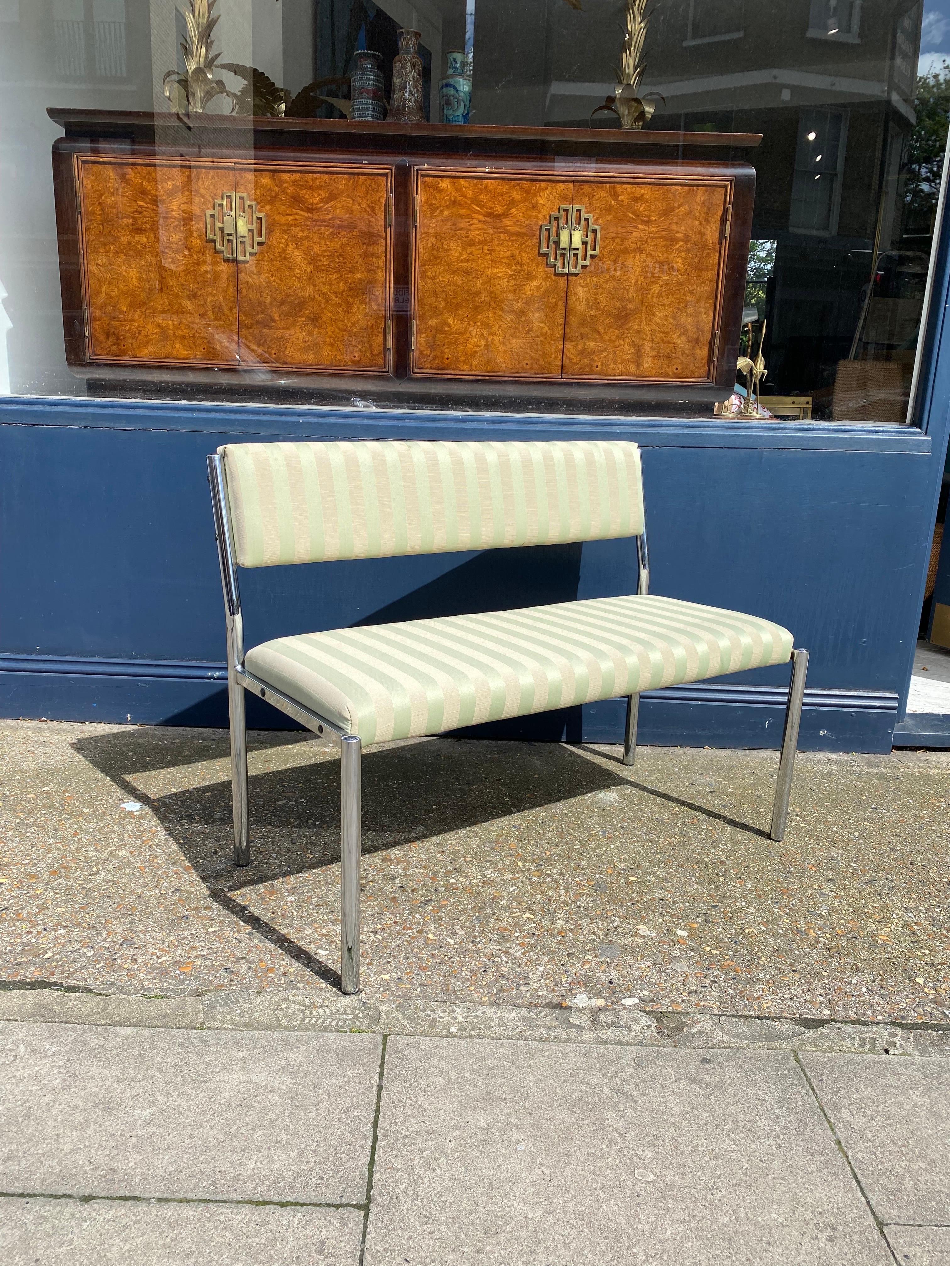 Chrome Bench Green Stripped 1970s Hollywood Regency Modernist Vintage Table  For Sale 5