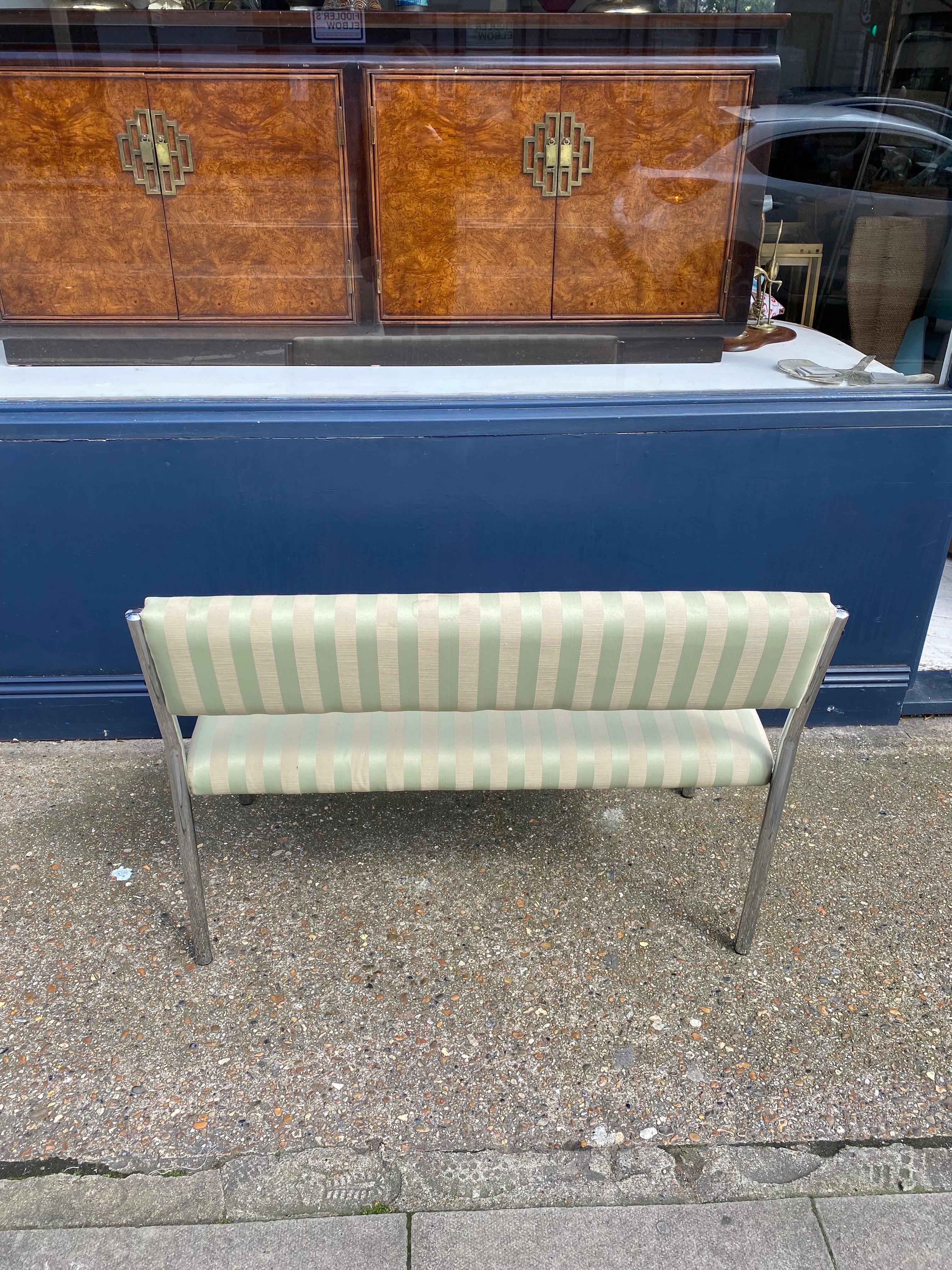 Chrome Bench Green Stripped 1970s Hollywood Regency Modernist Vintage Table  For Sale 9