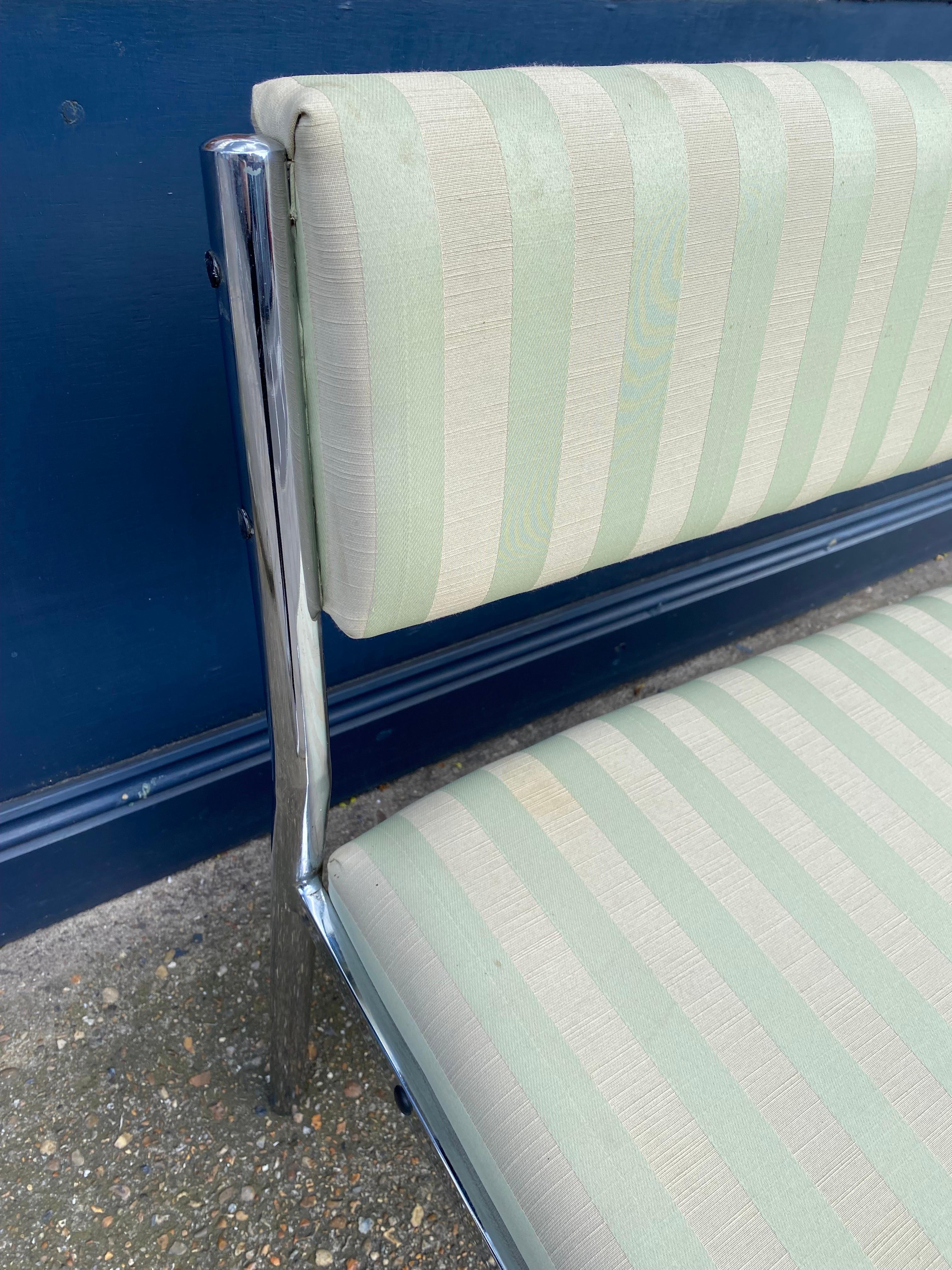 Steel Chrome Bench Green Stripped 1970s Hollywood Regency Modernist Vintage Table  For Sale