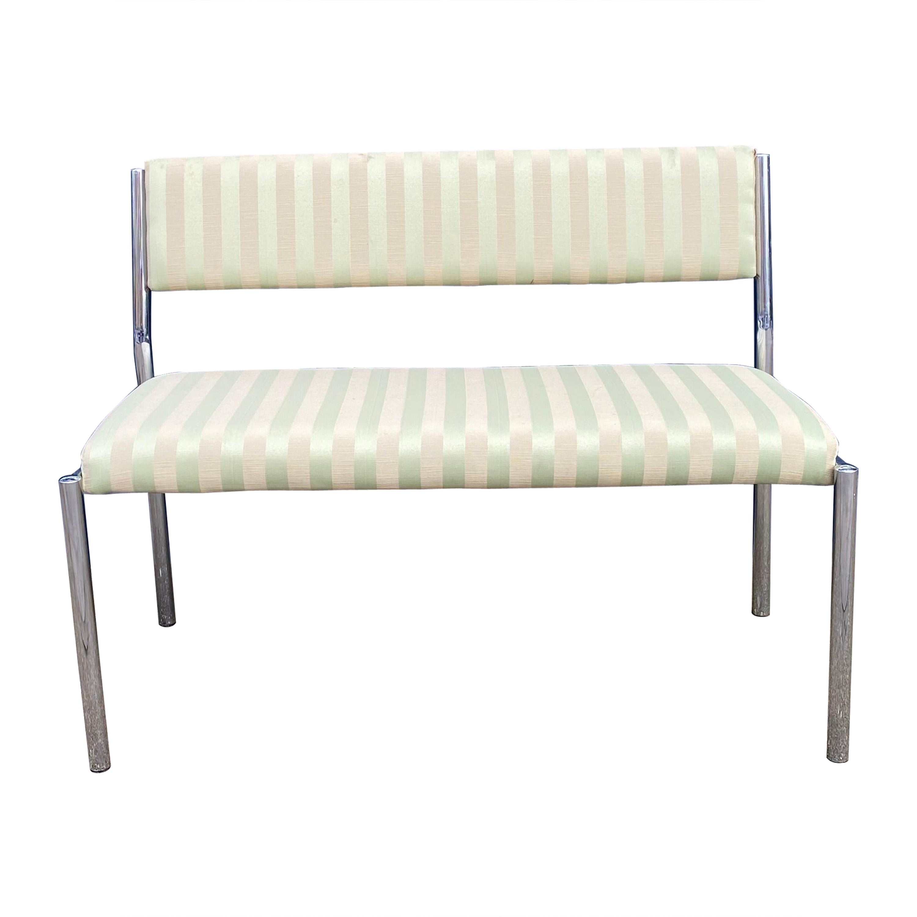 Chrome Bench Green Stripped 1970s Hollywood Regency Modernist Vintage Table