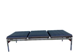 Chrome Bench with Black Naugahyde Upholstery and Teak Accents