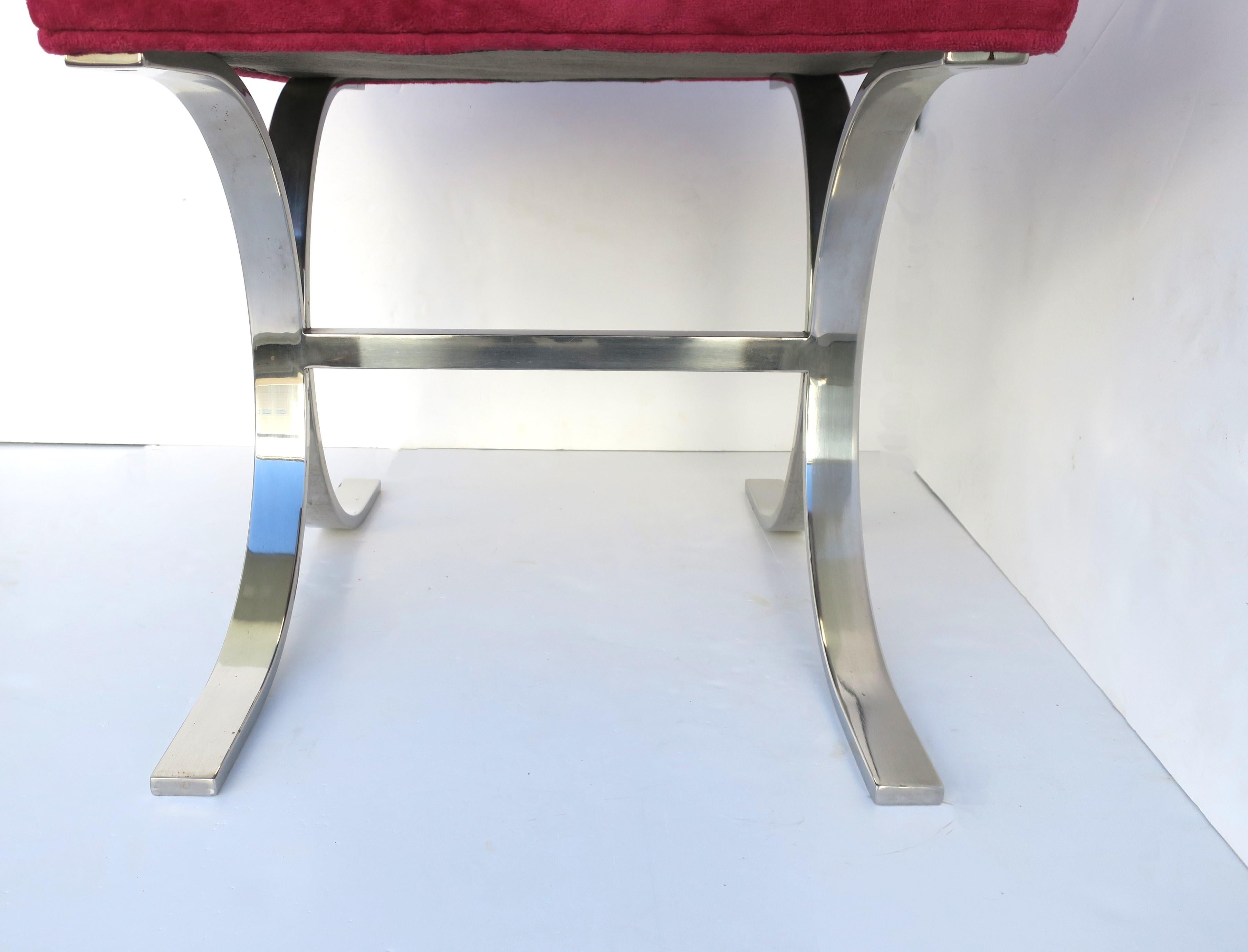 Chrome Bench with Magenta Pink Seat Milo Baughman Style  For Sale 3