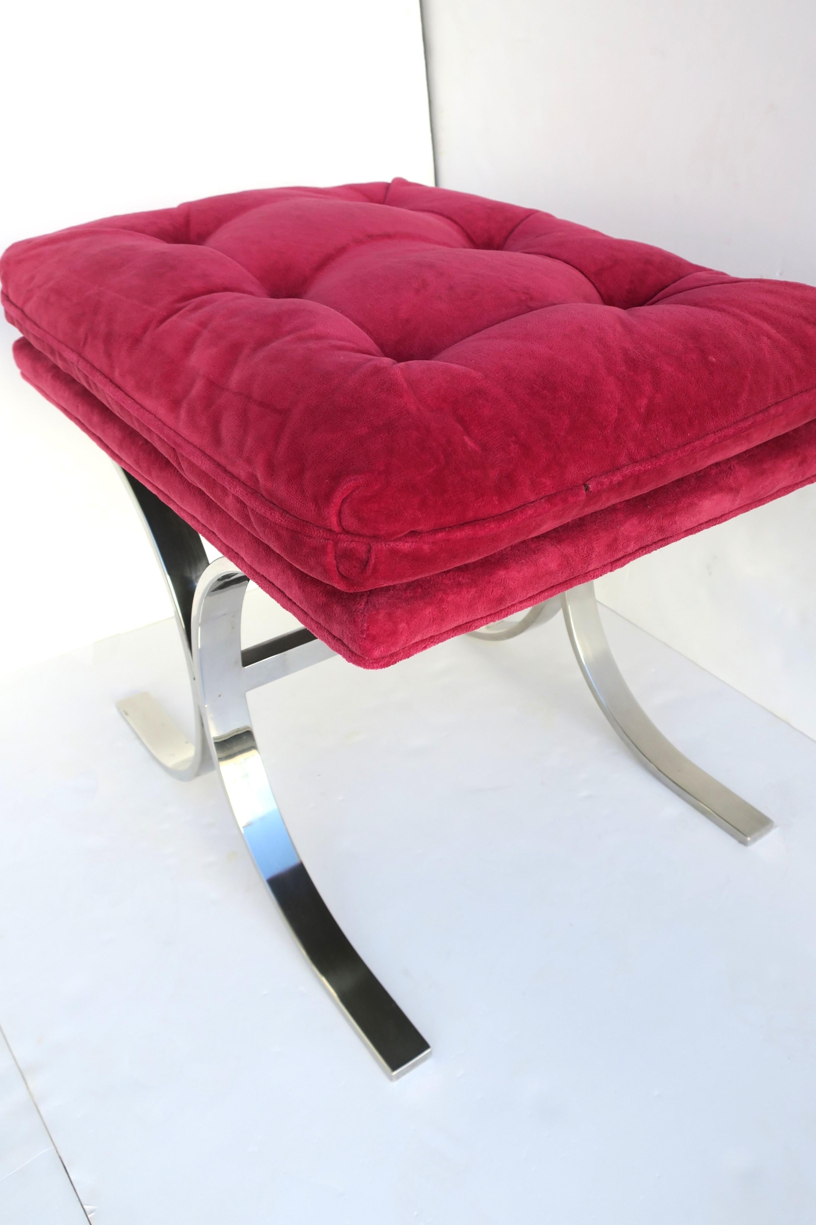 Chrome Bench with Magenta Pink Seat Milo Baughman Style  For Sale 4