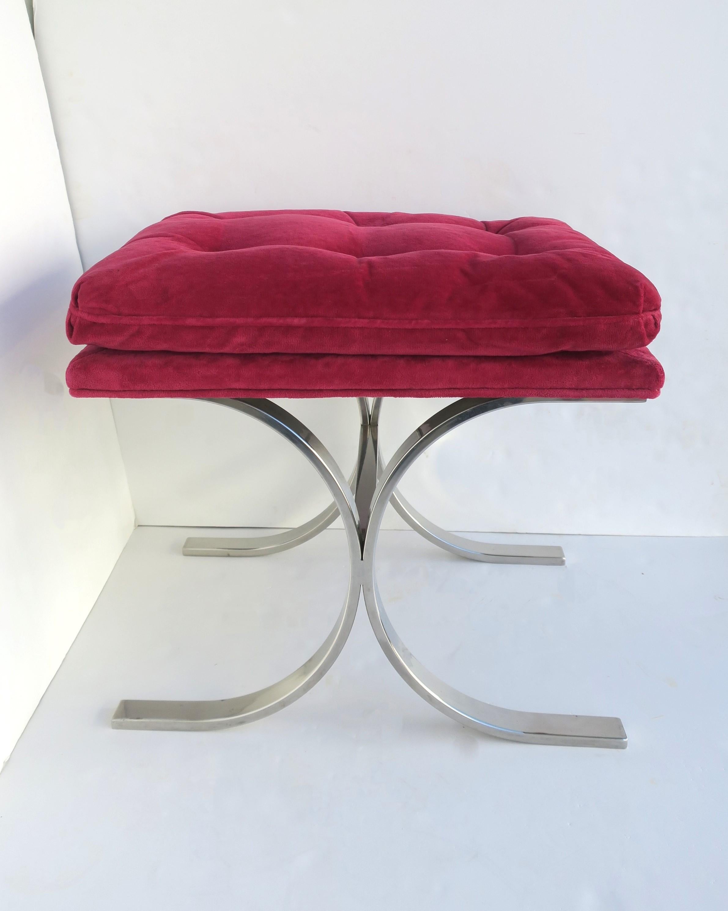 American Chrome Bench with Magenta Pink Seat Milo Baughman Style  For Sale