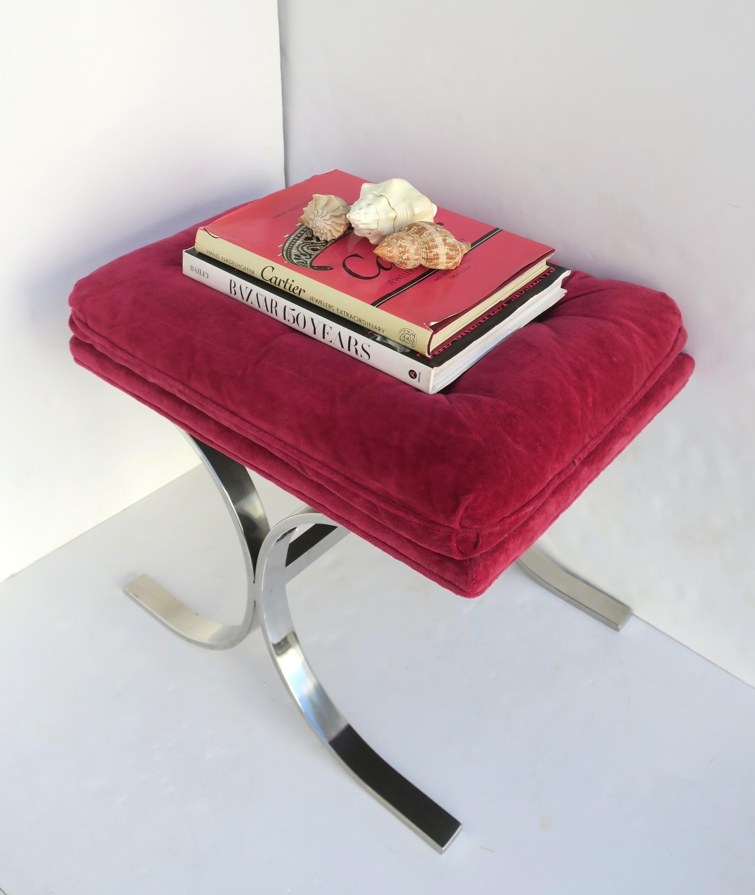 20th Century Chrome Bench with Magenta Pink Seat Milo Baughman Style  For Sale