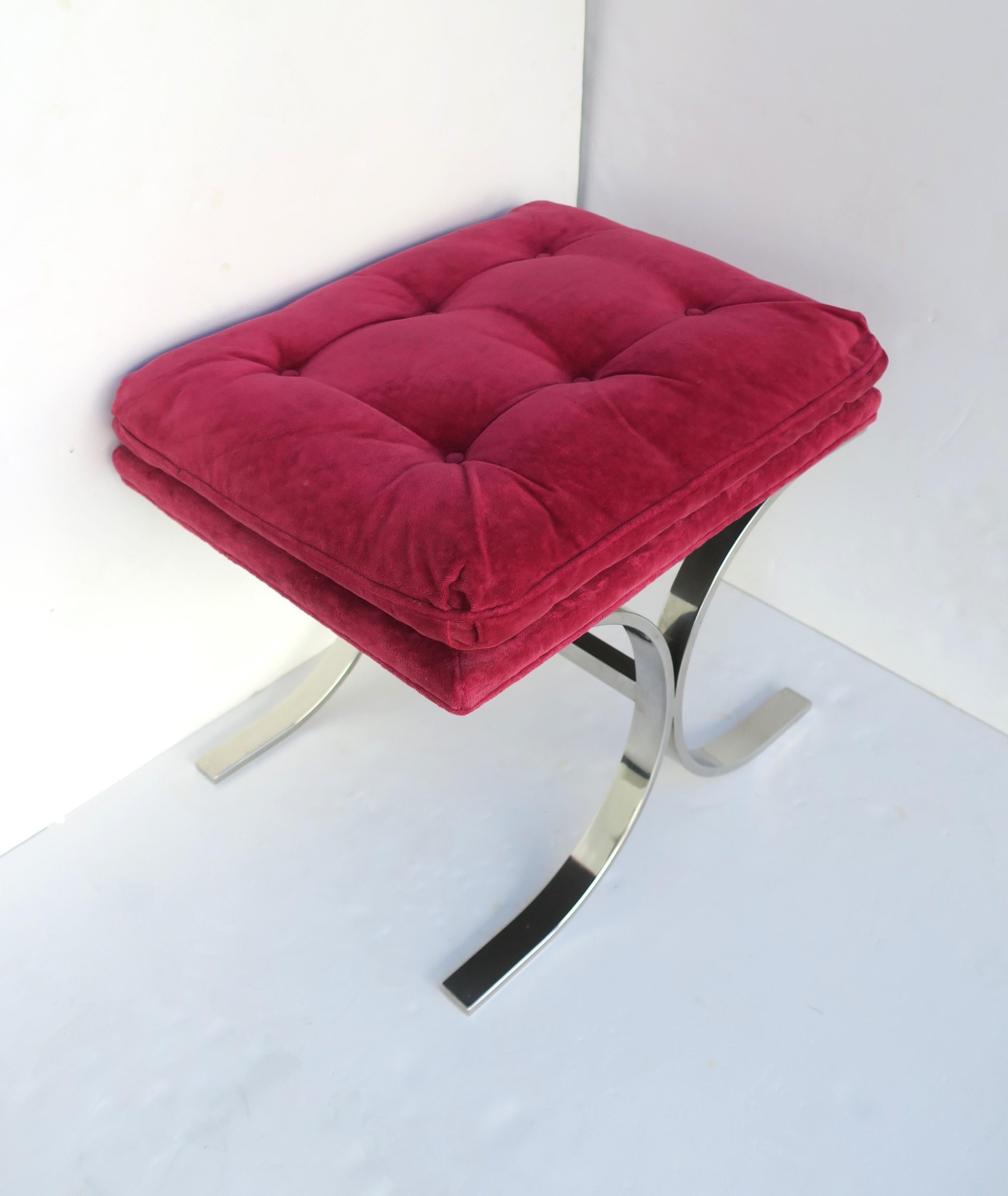 Chrome Bench with Magenta Pink Seat Milo Baughman Style  For Sale 1