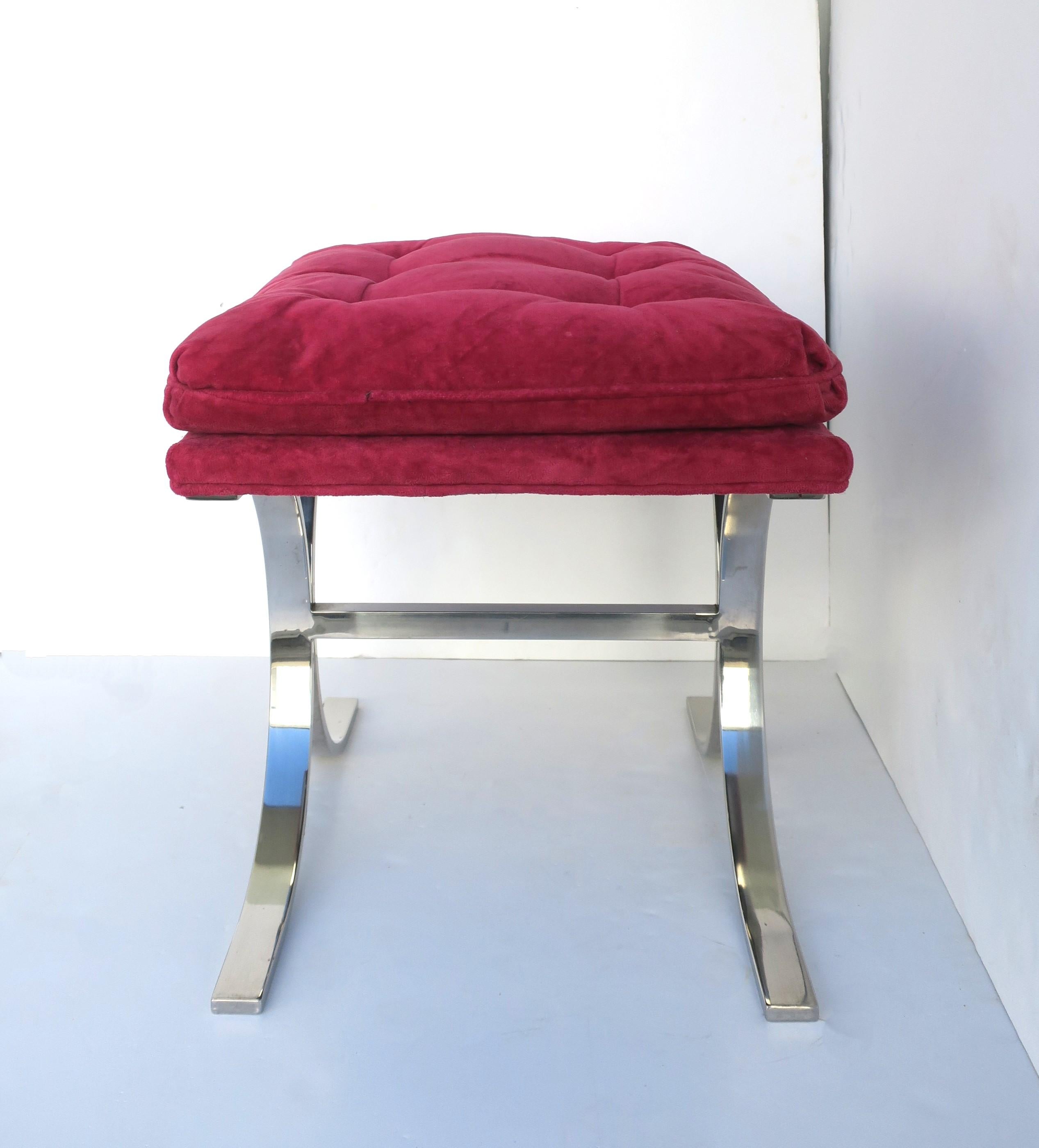 Chrome Bench with Magenta Pink Seat Milo Baughman Style  For Sale 2