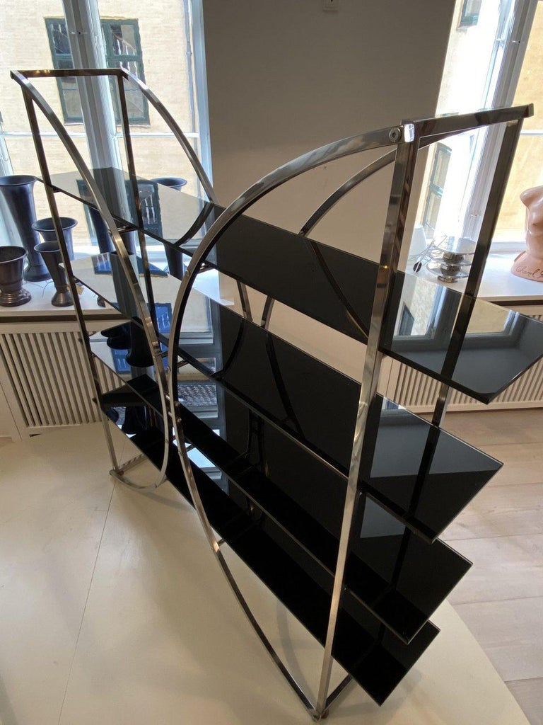 Chrome and Black Glass Art Deco Inspired Shelving / Room Divider-France In Good Condition For Sale In Copenhagen K, DK