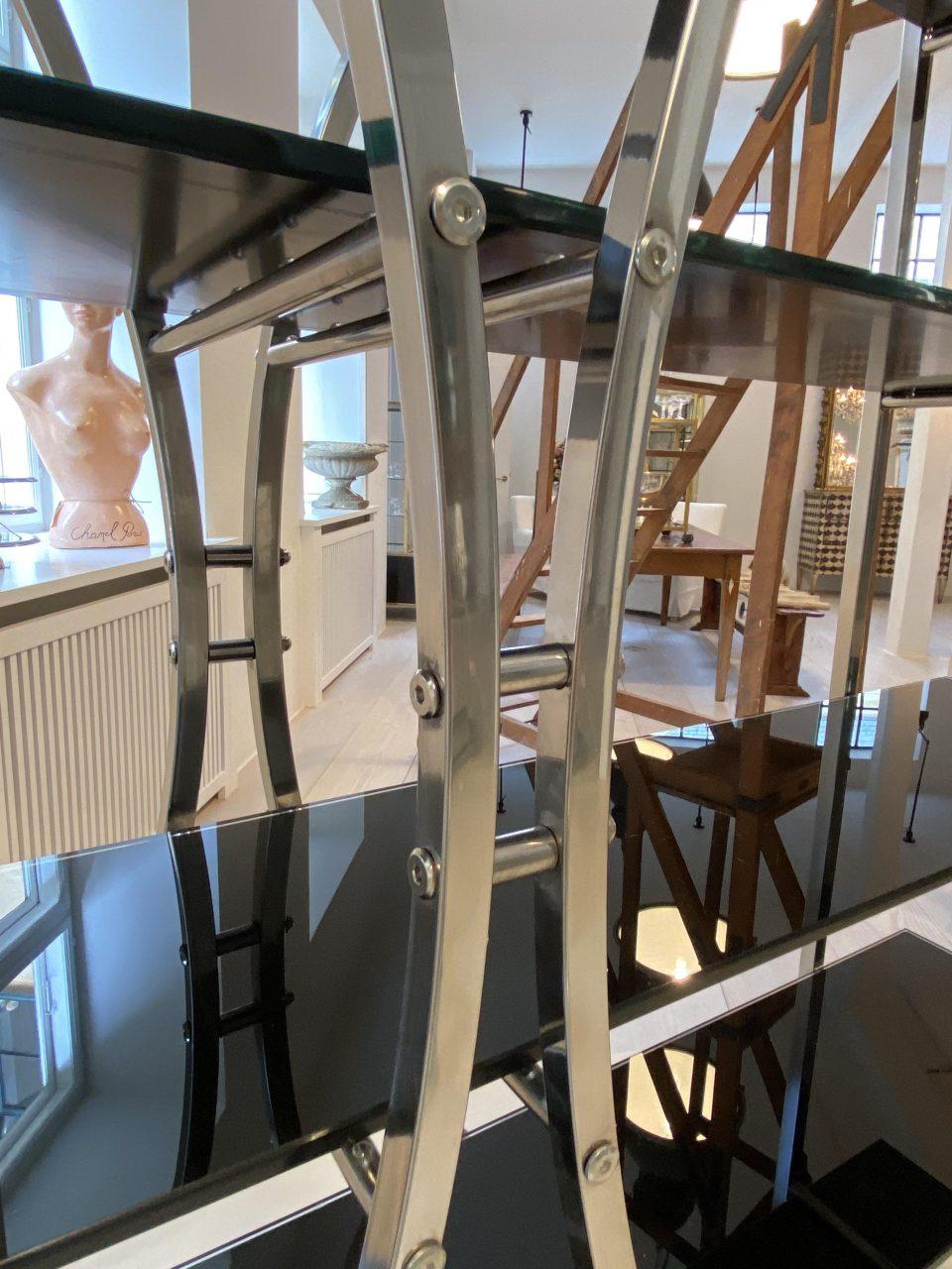 Art-Déco-inspiriertes Regal/Raumteiler aus Chrom und schwarzem Glas, Frankreich im Zustand „Gut“ im Angebot in Copenhagen K, DK