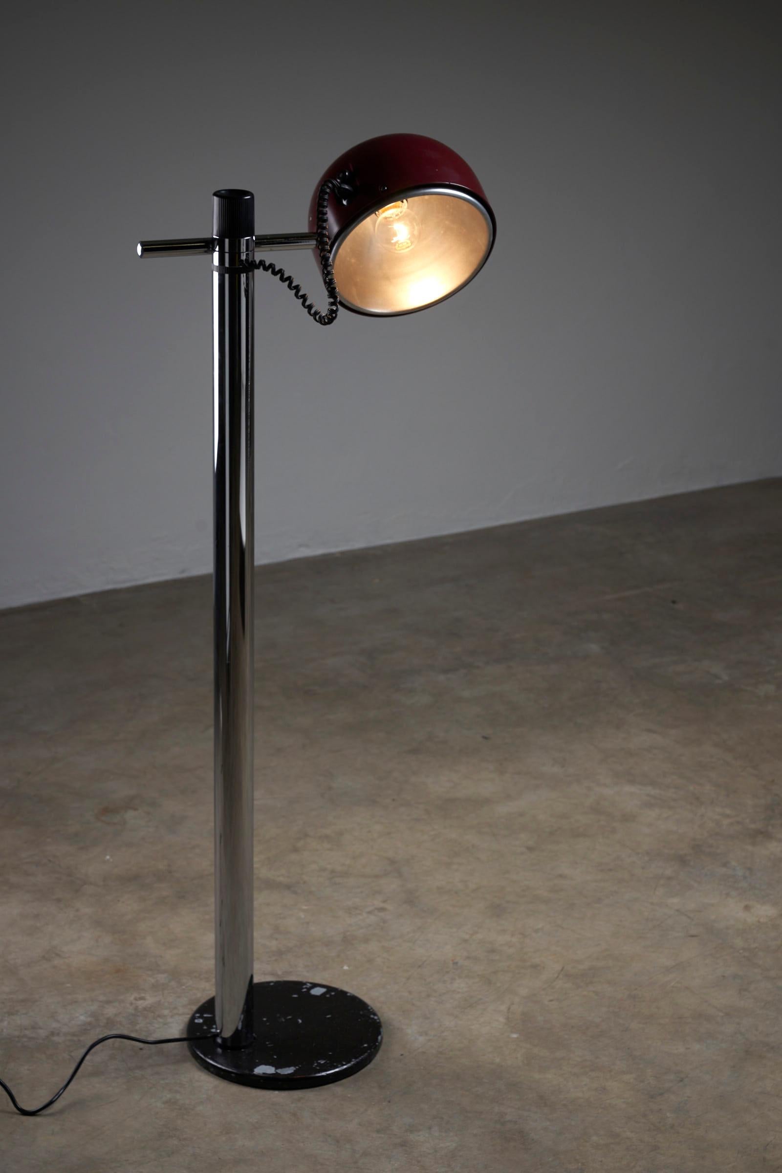 Chrome & Bordeaux Floor Lamp By Enrique Franch for Metalerte For Sale 3