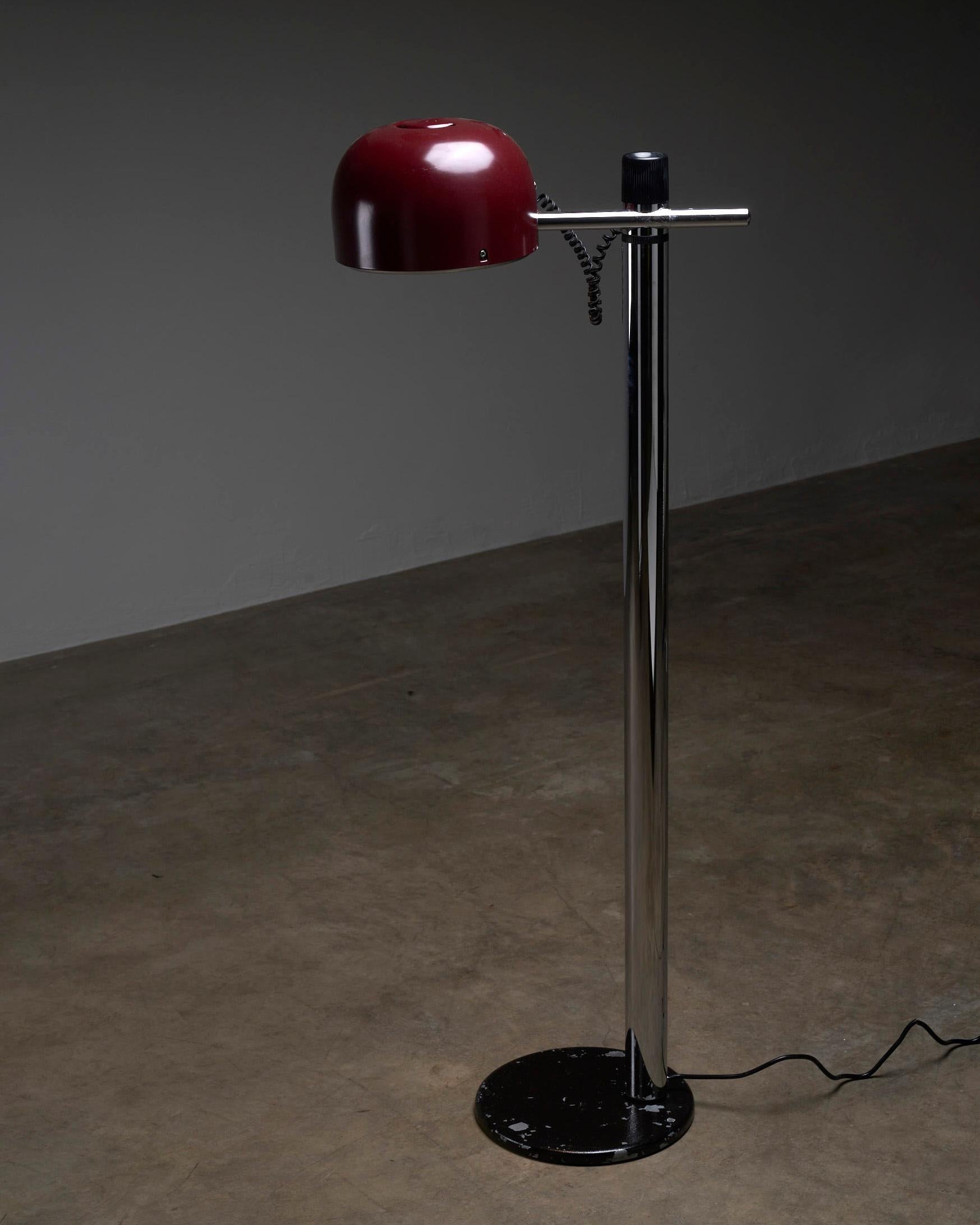 Introduce a touch of elegance and sophistication to your space with the Chrome & Bordeaux Floor Lamp by Enrique Franch for Metalarte. This stunning floor lamp, crafted in Spain, combines sleek chrome accents with a rich bordeaux shade to create a