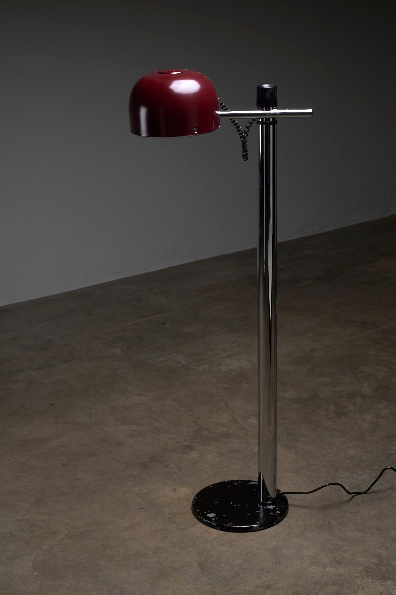 Spanish Chrome & Bordeaux Floor Lamp By Enrique Franch for Metalerte For Sale