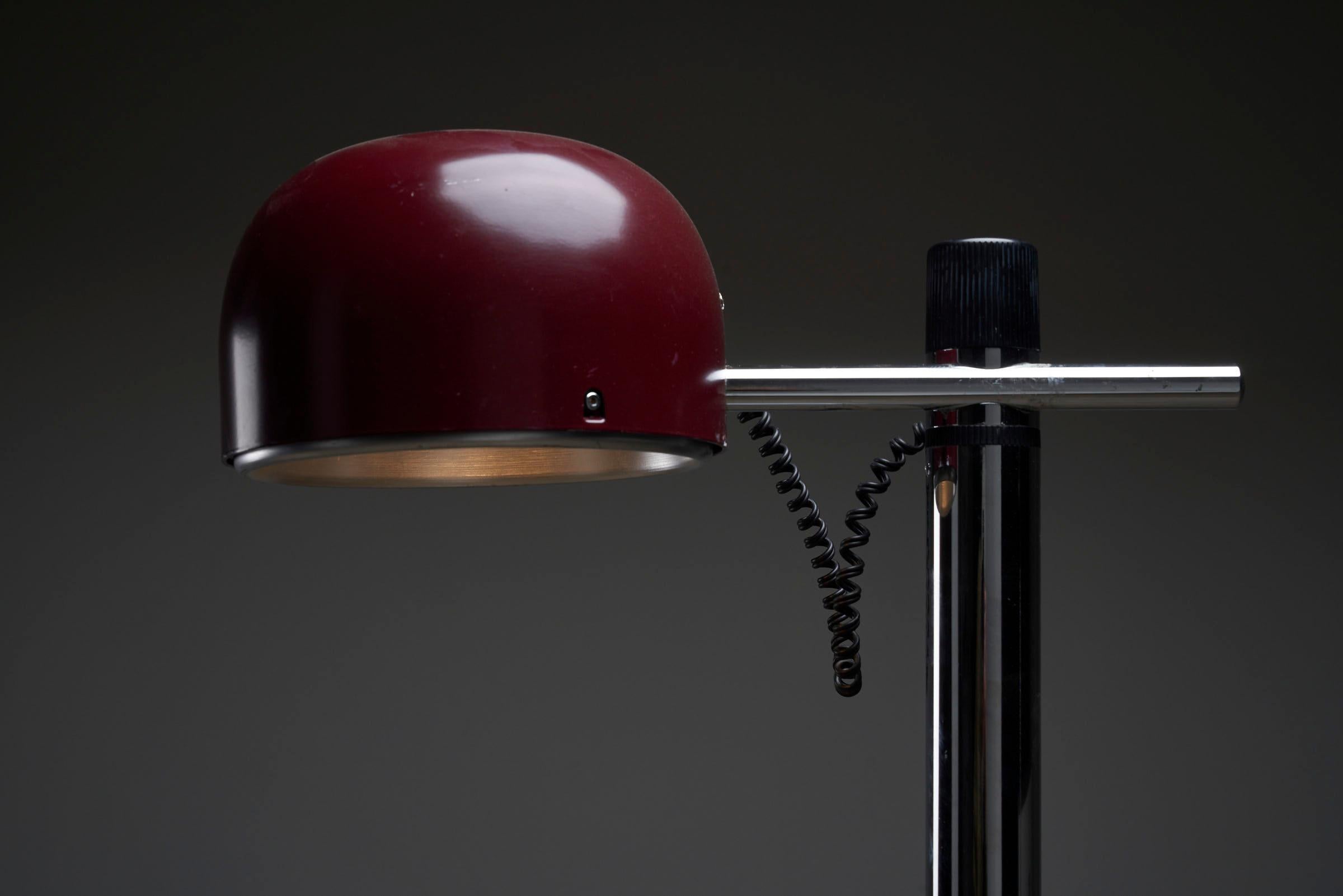 Hand-Crafted Chrome & Bordeaux Floor Lamp By Enrique Franch for Metalerte For Sale