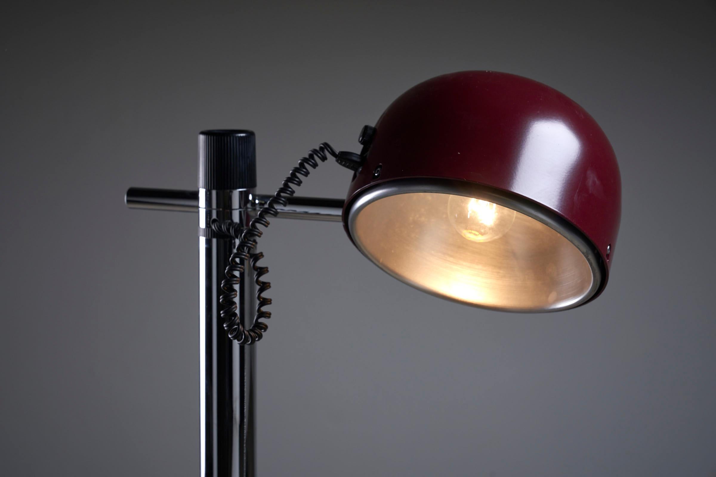 Chrome & Bordeaux Floor Lamp By Enrique Franch for Metalerte For Sale 1