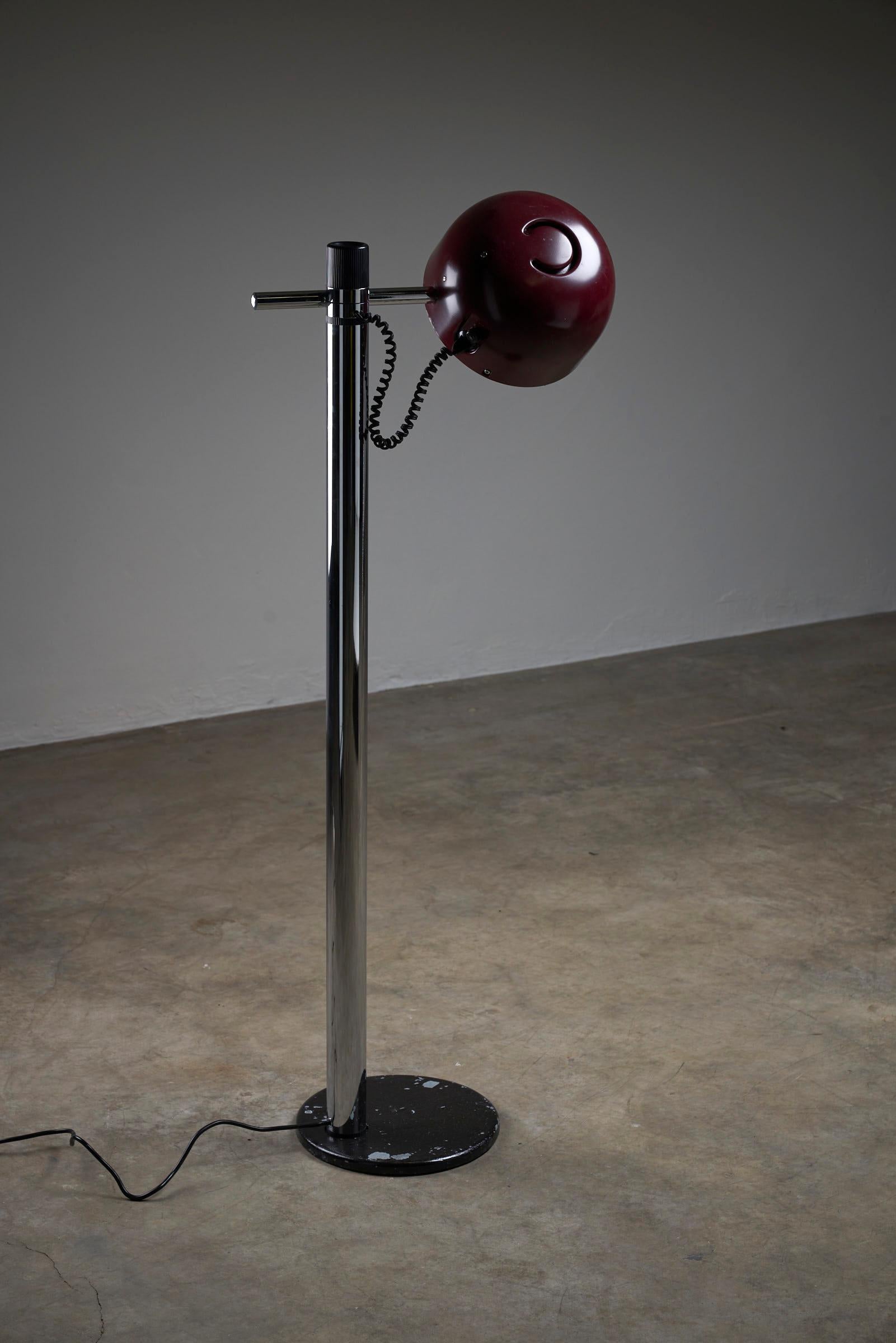 Chrome & Bordeaux Floor Lamp By Enrique Franch for Metalerte For Sale 2