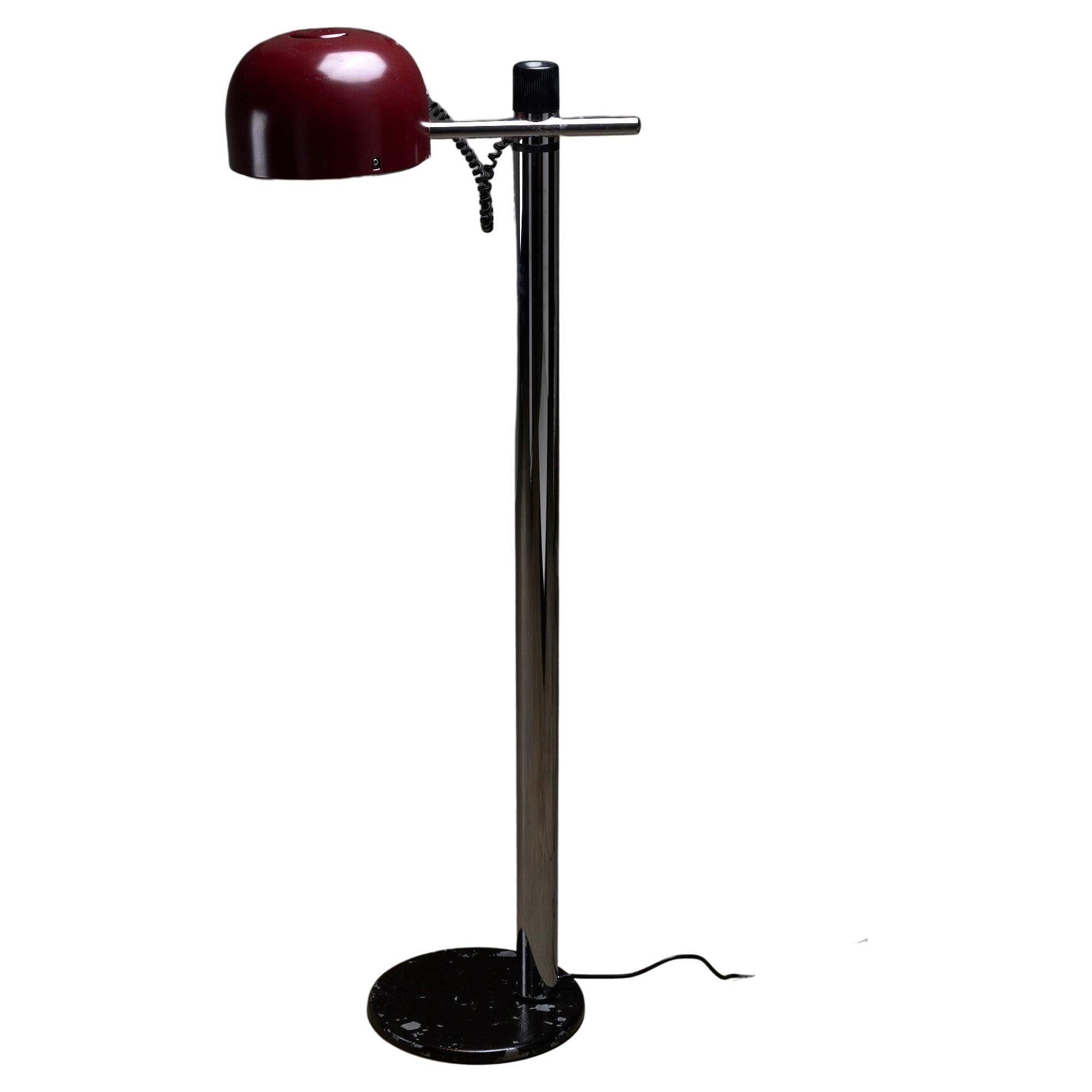 Chrome & Bordeaux Floor Lamp By Enrique Franch for Metalerte For Sale