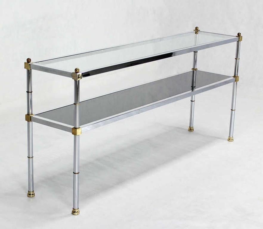 Mid-Century Modern Chrome Brass and Glass Two Tier Console or Sofa Table Mid Century Modern MINT! For Sale