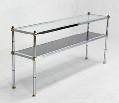 Chrome Brass and Glass Two Tier Console or Sofa Table Mid Century Modern MINT!