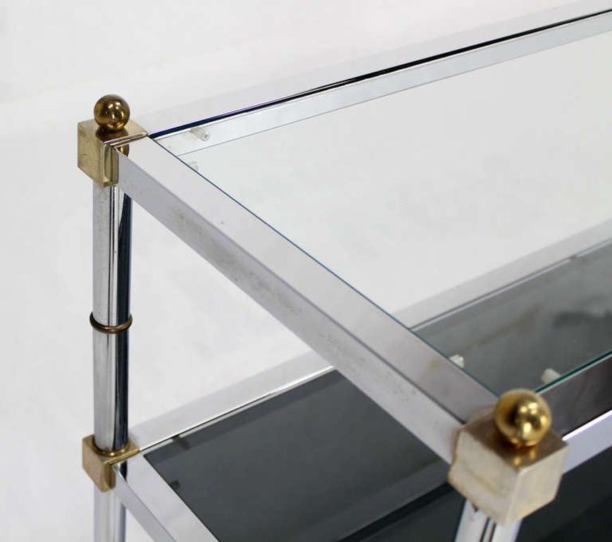American Chrome Brass and Glass Two Tier Console or Sofa Table Mid Century Modern MINT! For Sale