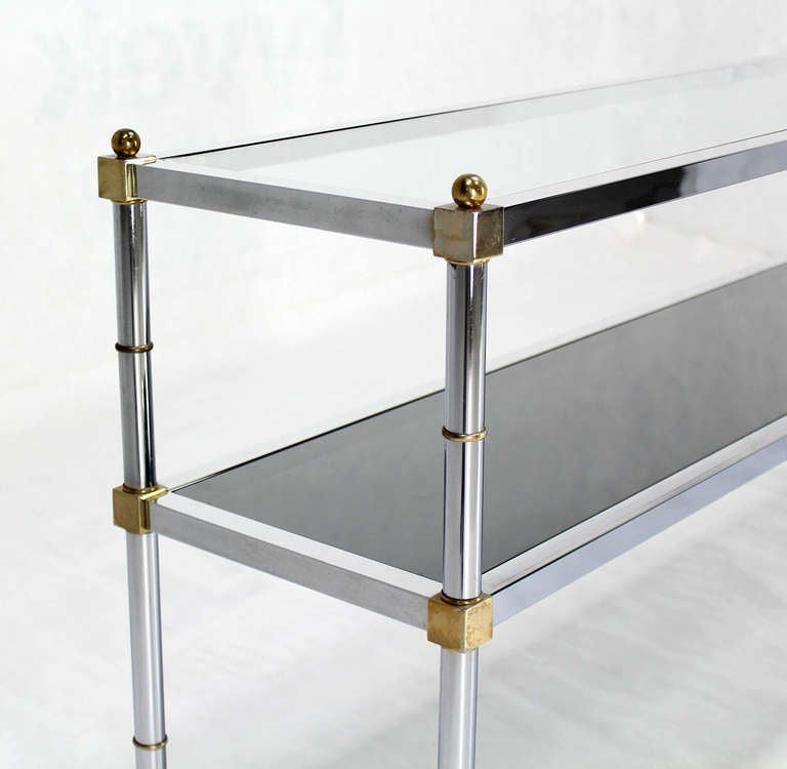 Chrome Brass and Glass Two Tier Console or Sofa Table Mid Century Modern MINT! In Good Condition For Sale In Rockaway, NJ