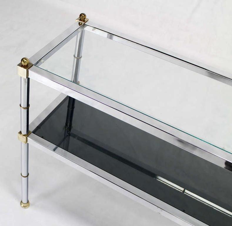 20th Century Chrome Brass and Glass Two Tier Console or Sofa Table Mid Century Modern MINT! For Sale