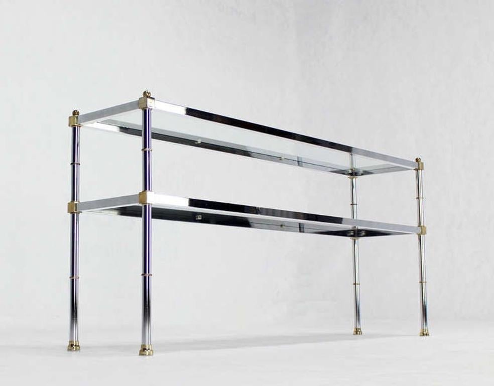 Chrome Brass and Glass Two Tier Console or Sofa Table Mid Century Modern MINT! For Sale 2