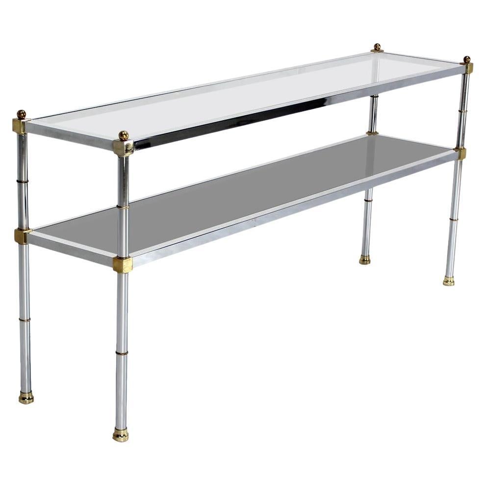 Chrome Brass and Glass Two Tier Console or Sofa Table Mid Century Modern MINT! For Sale