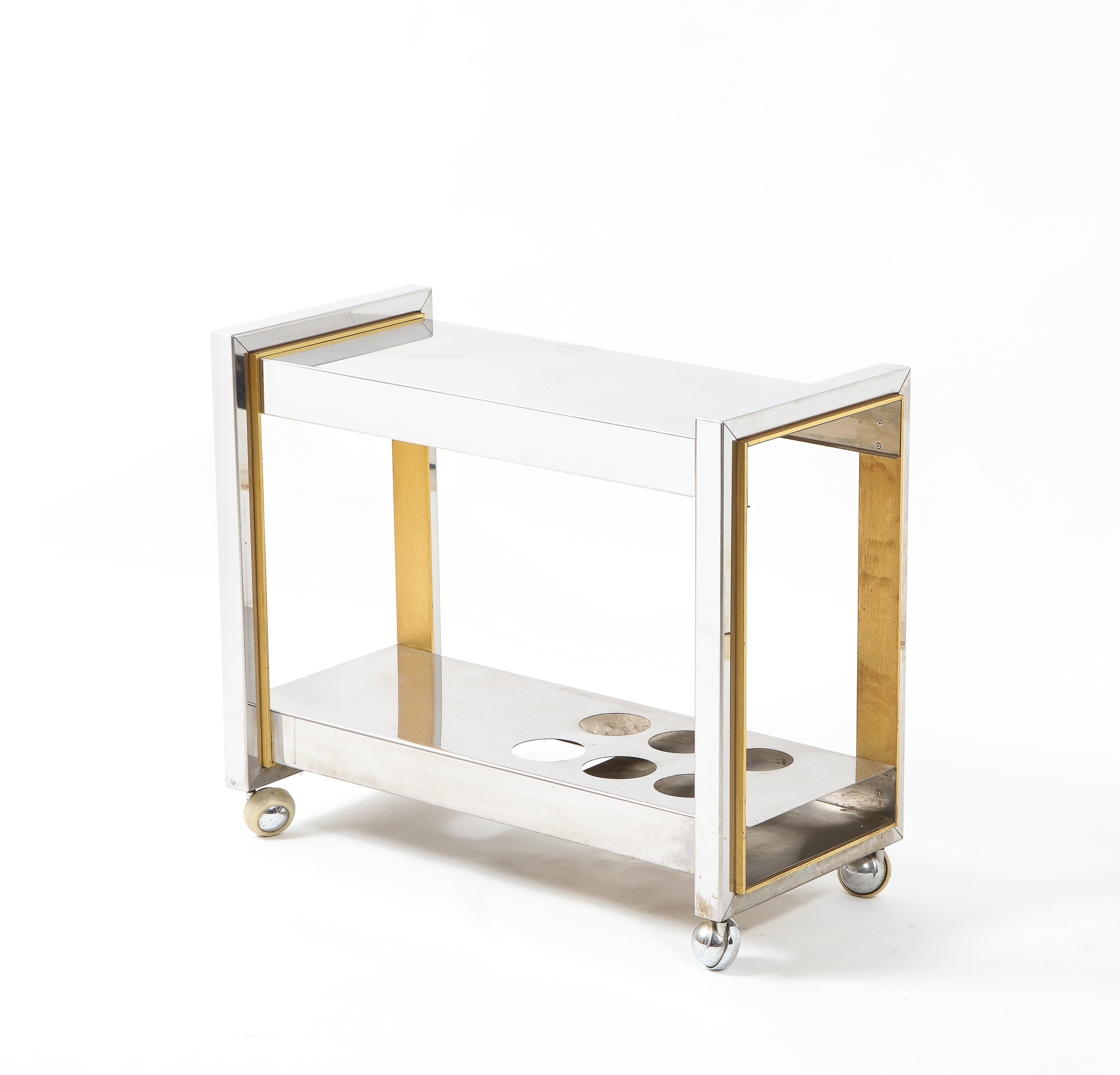 Chrome & Brass Bar Cart, France 1970's In Good Condition In New York, NY