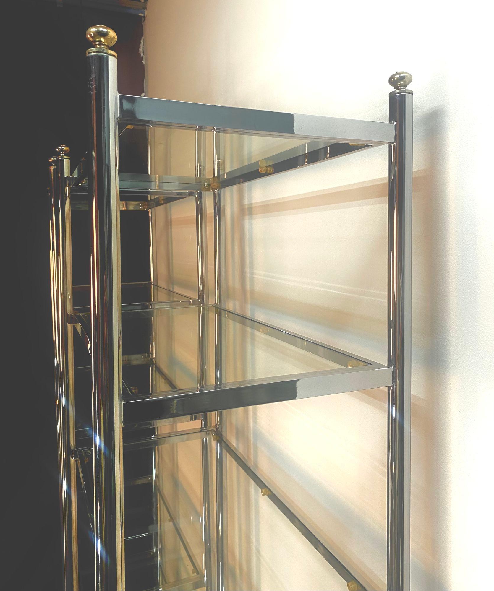 Chrome & Brass Etegere in the style of Maison Jansen In Good Condition For Sale In Asbury Park, NJ