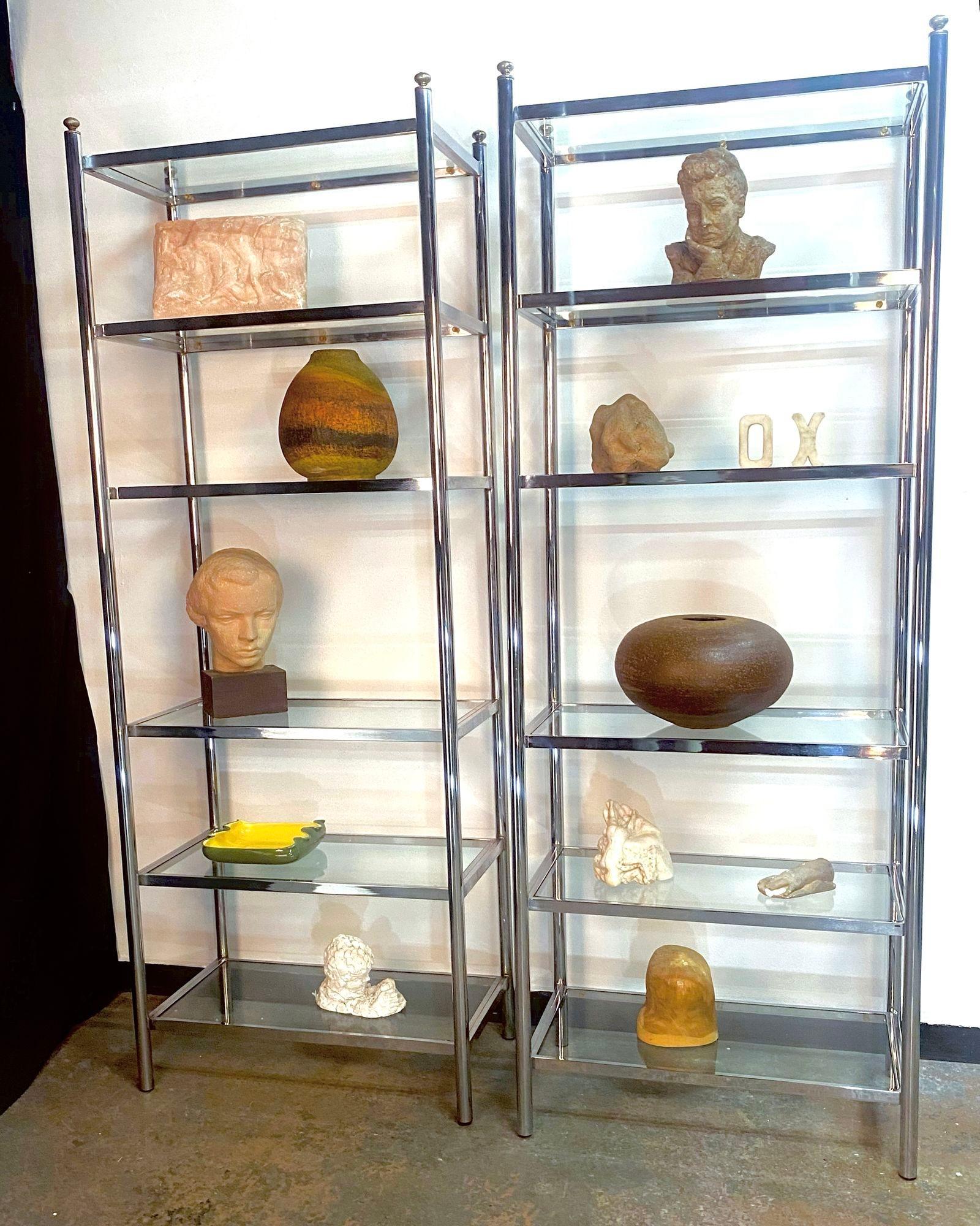 Chrome & Brass Etegere in the style of Maison Jansen For Sale 1